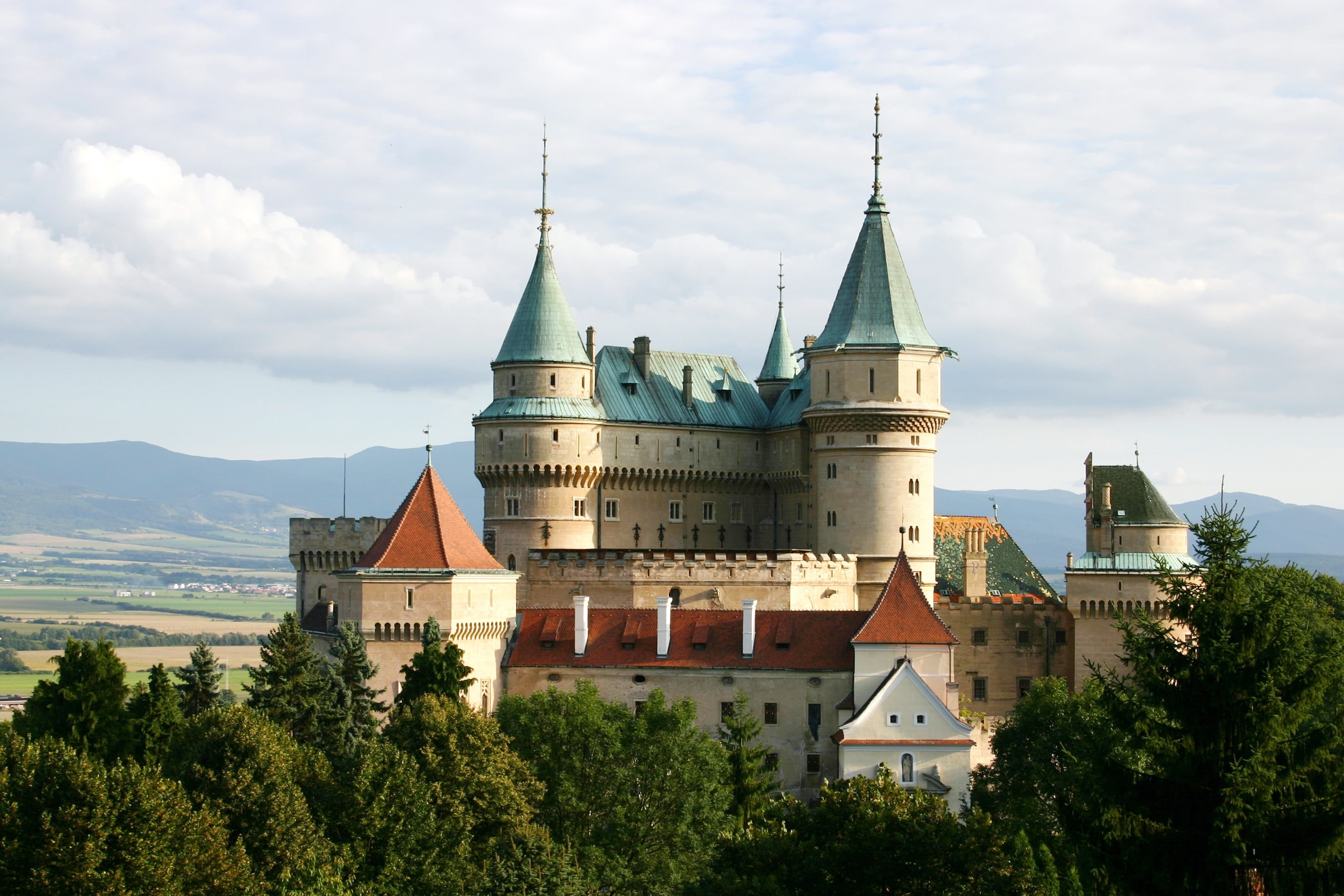 tree, city, sky, tower, built structure, belief, no people, photography, view, summer, spire, castle, building, 2K, slovakia, place of worship, day, outdoors, HD Wallpaper