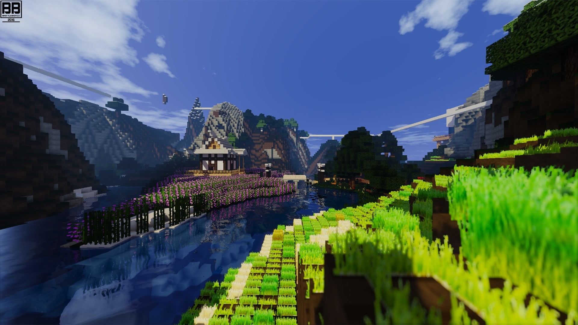 water, game, outdoors, Minecraft, built structure, building exterior, travel destinations, religion, screenshot, reflection, spirituality, pixels, nature, HD Wallpaper
