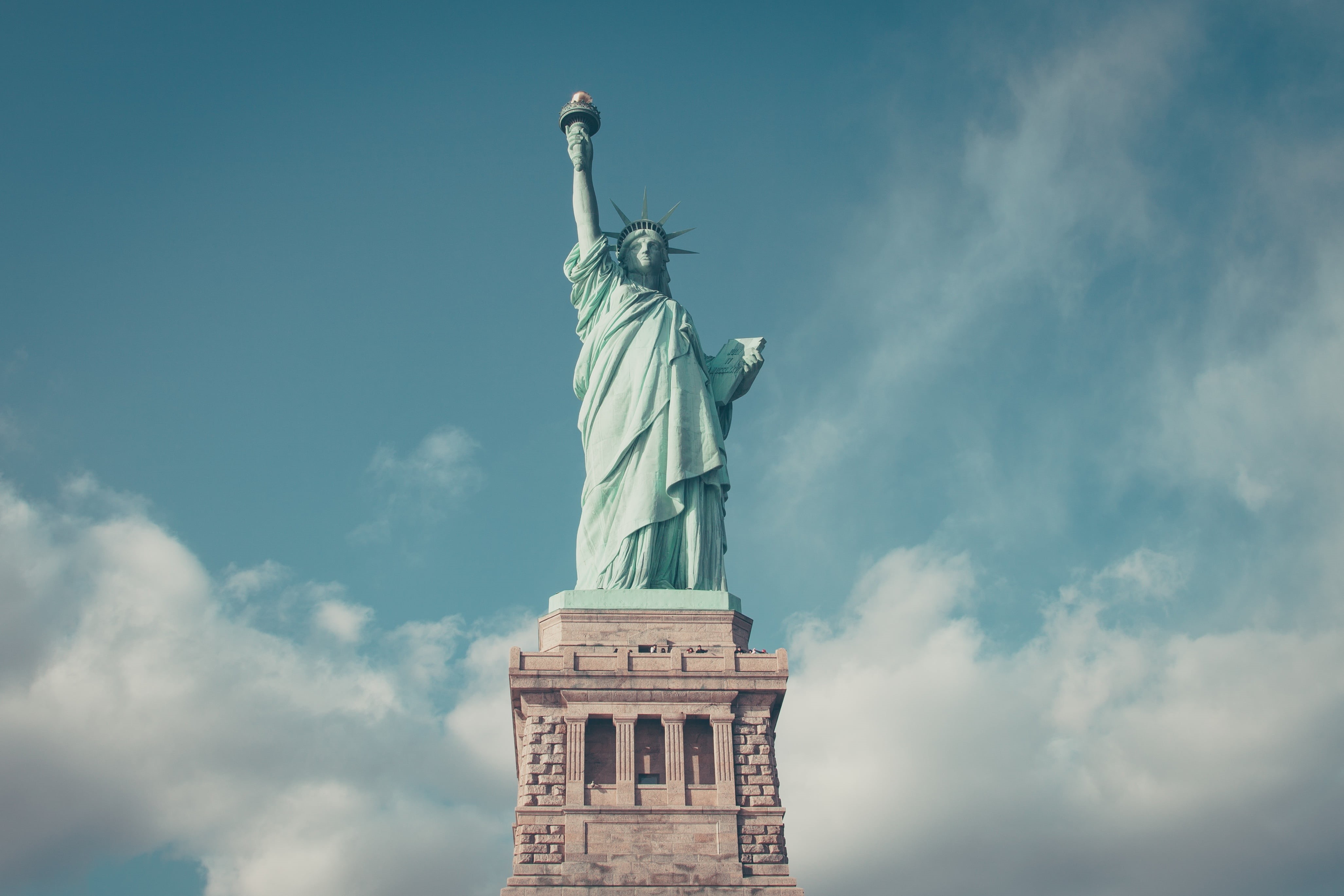 travel, independence, history, art and craft, the past, landmark, usa, architecture, monument, human representation, culture, island, america, nyc, sky, HD Wallpaper