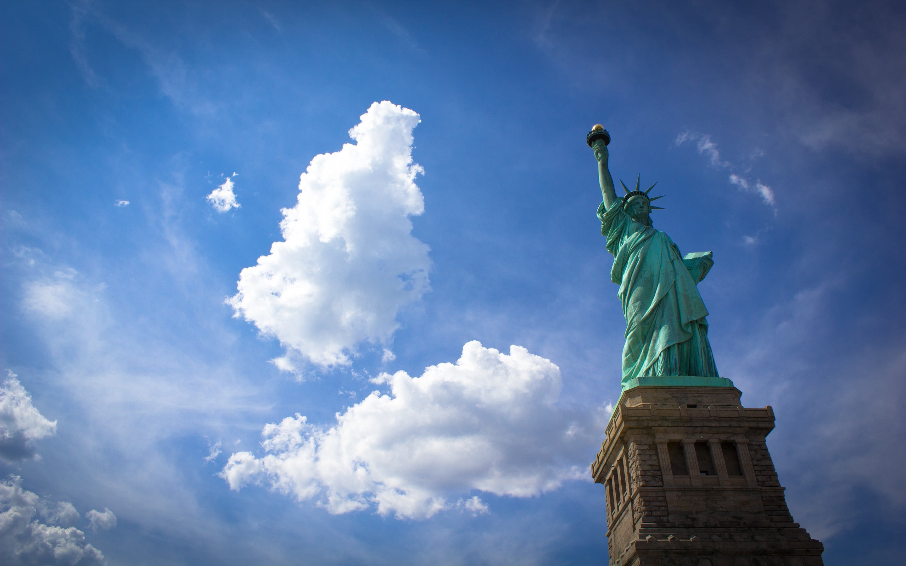 clouds, 2K, city, statue, New York City, Statue of Liberty, HD Wallpaper