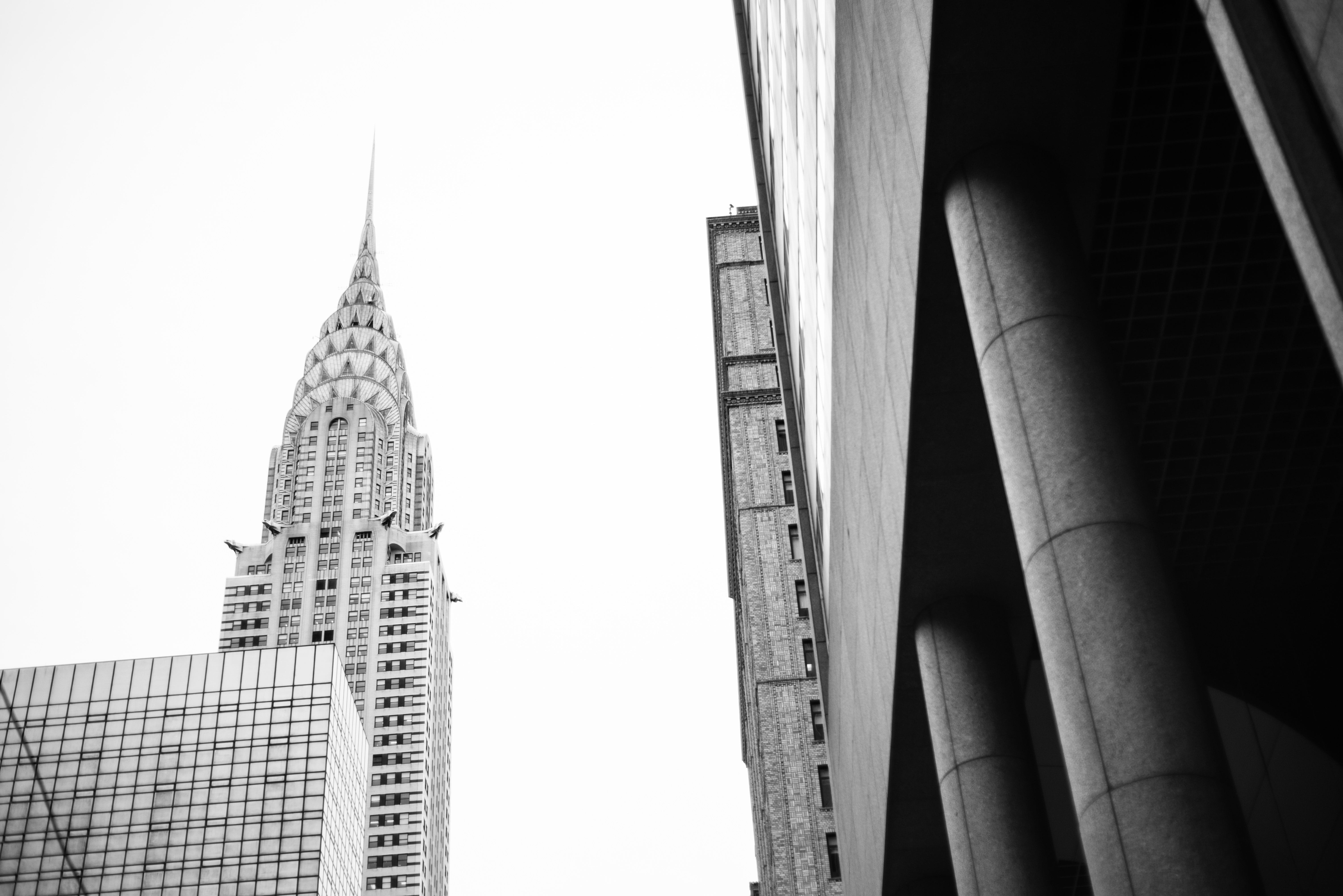 chrysler building, looking up, office building exterior, office, new, tall - high, built structure, new york, architecture, financial district, travel destinations, HD Wallpaper