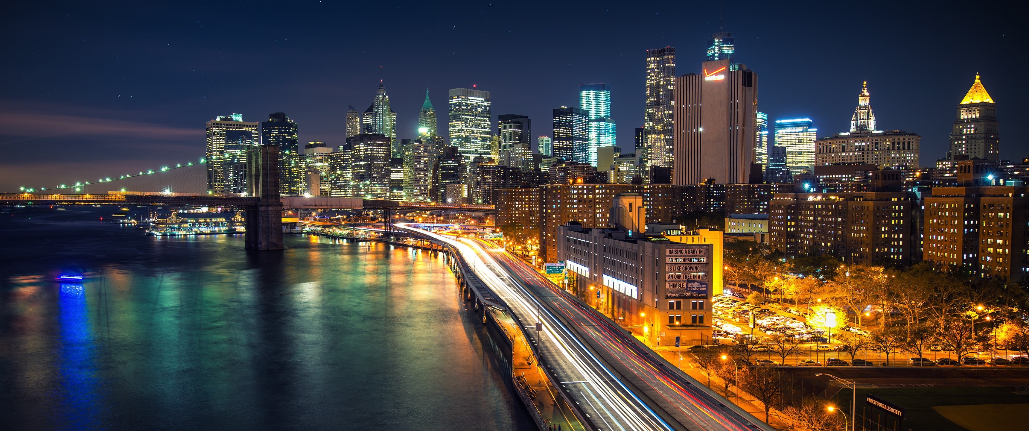 Manhattan, 2K, New York City, night, Brooklyn Bridge, HD Wallpaper
