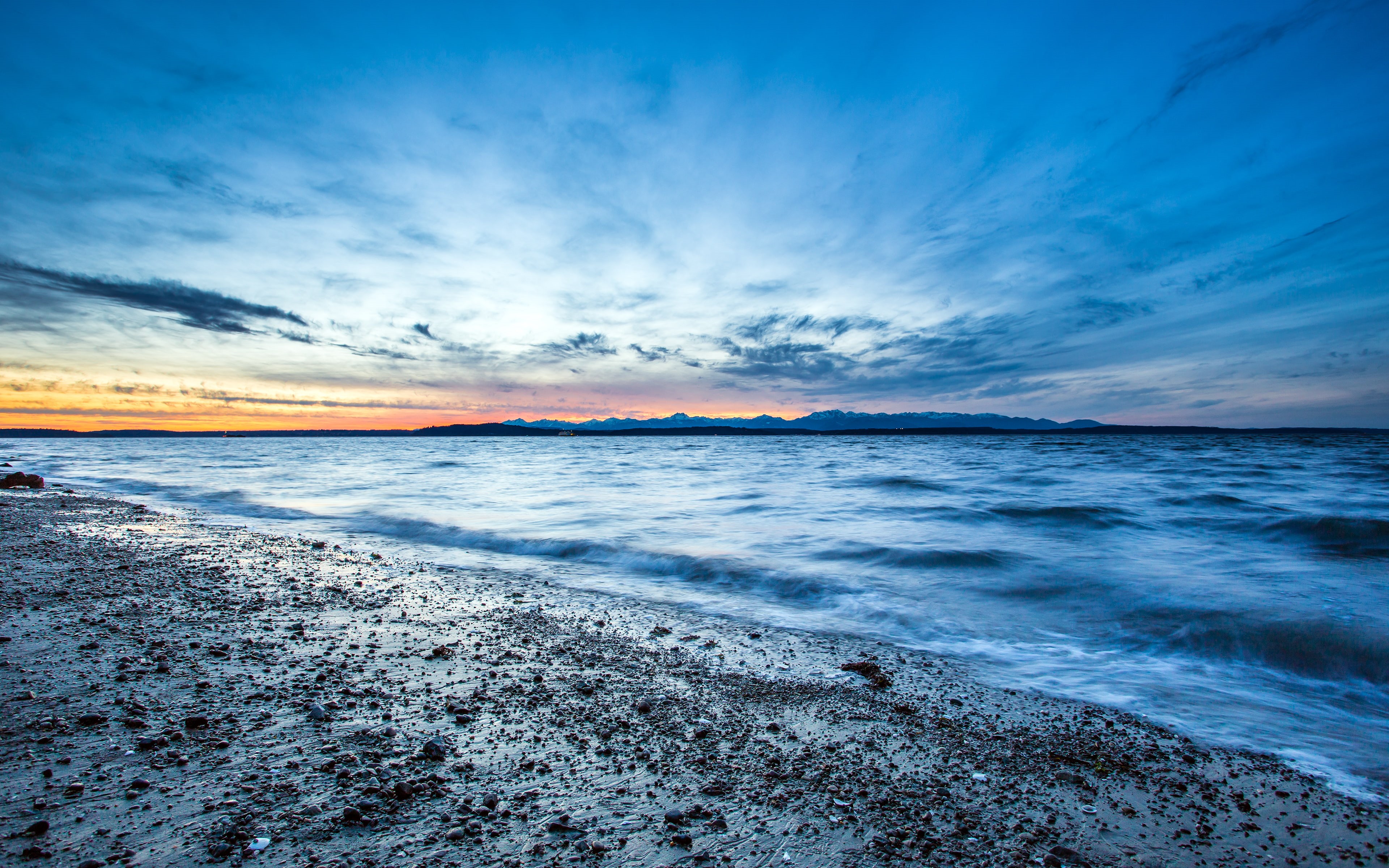 seattle, sky, bluehour, nature, photography, ocean, 4K, beaches, northwest, blue, water, alkibeach, washington, sunset, seascape, HD Wallpaper