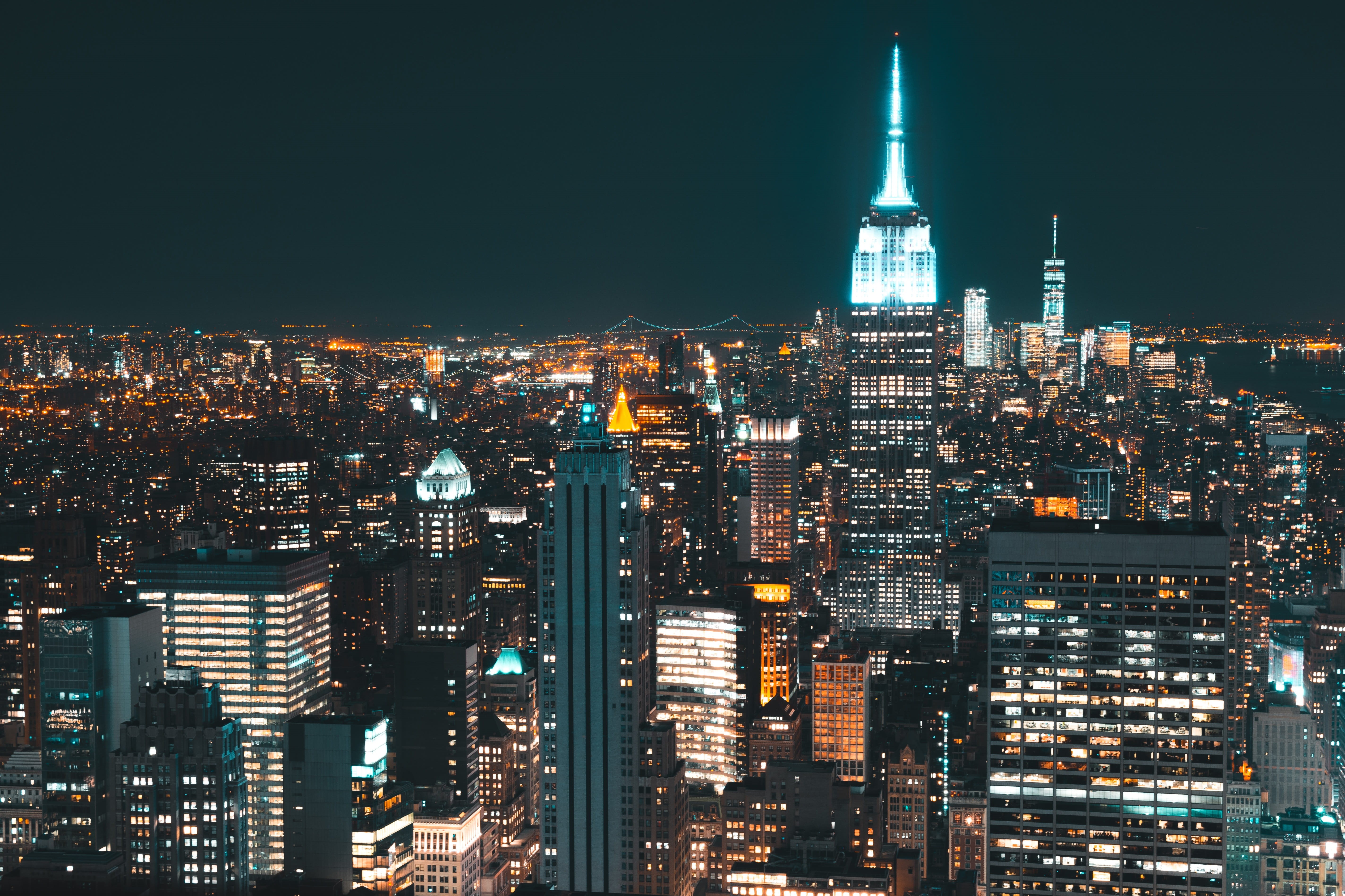 new, york, illuminated, usa, skyscraper, outdoors, new york city, cityscape, skyline, lights, modern, city, office building exterior, building, built structure, HD Wallpaper