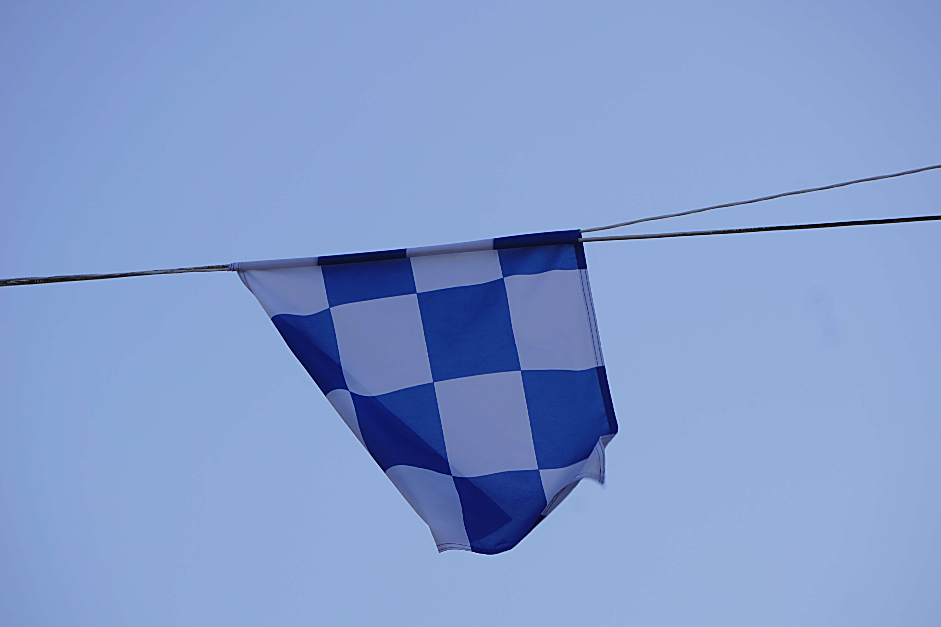 flag, sky, day, nature, copy space, waving, urbain, outdoors, environment, clear sky, hanging, shape, sunny, no people, ciel, 4K, motion, bleu, transparent, HD Wallpaper