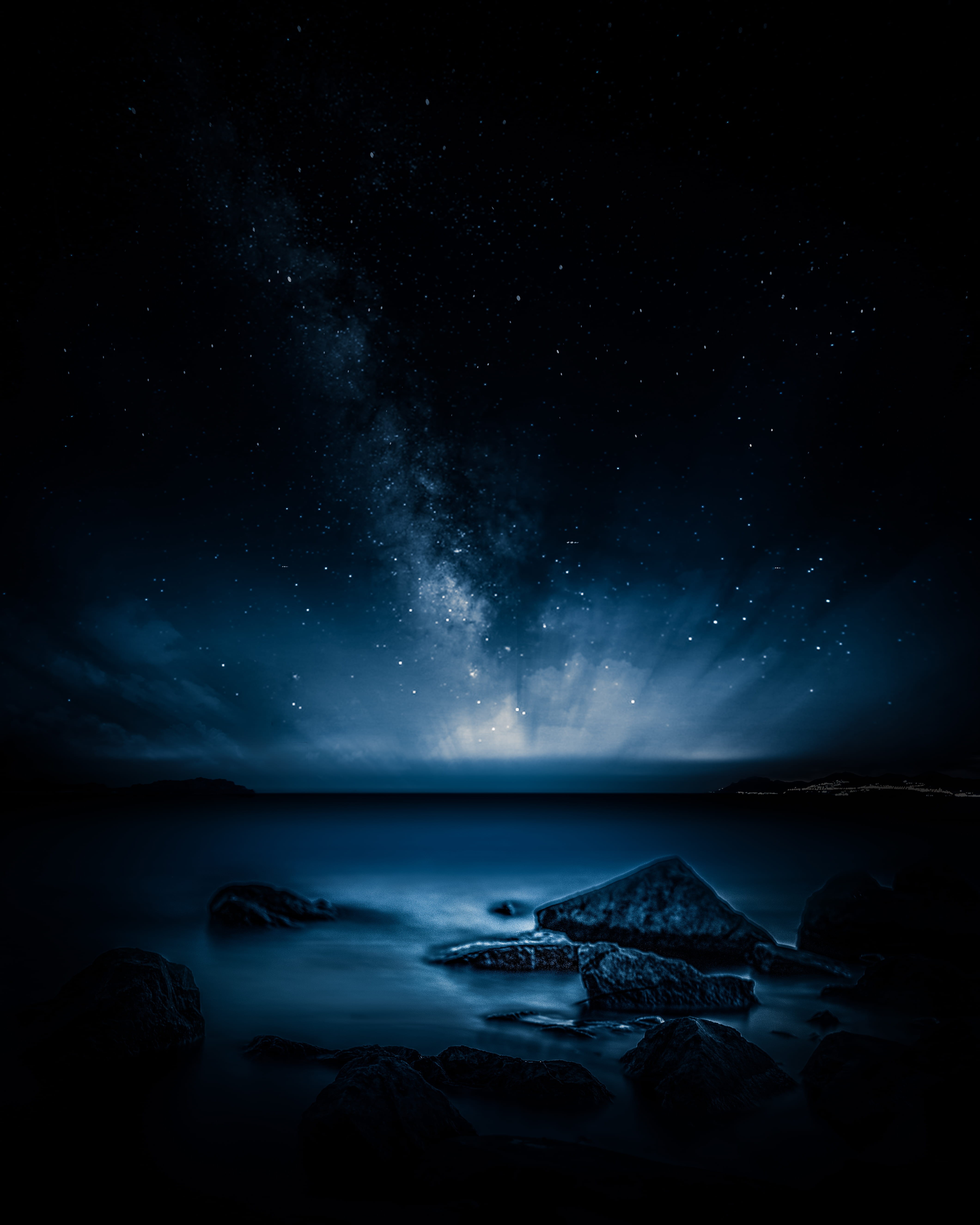 body, sea, cloud - sky, nature, 5K, land, beach, star, water, dark, tranquility, long exposure, star - space, astronomy, blue, beauty in nature, milky way, Phone HD Wallpaper