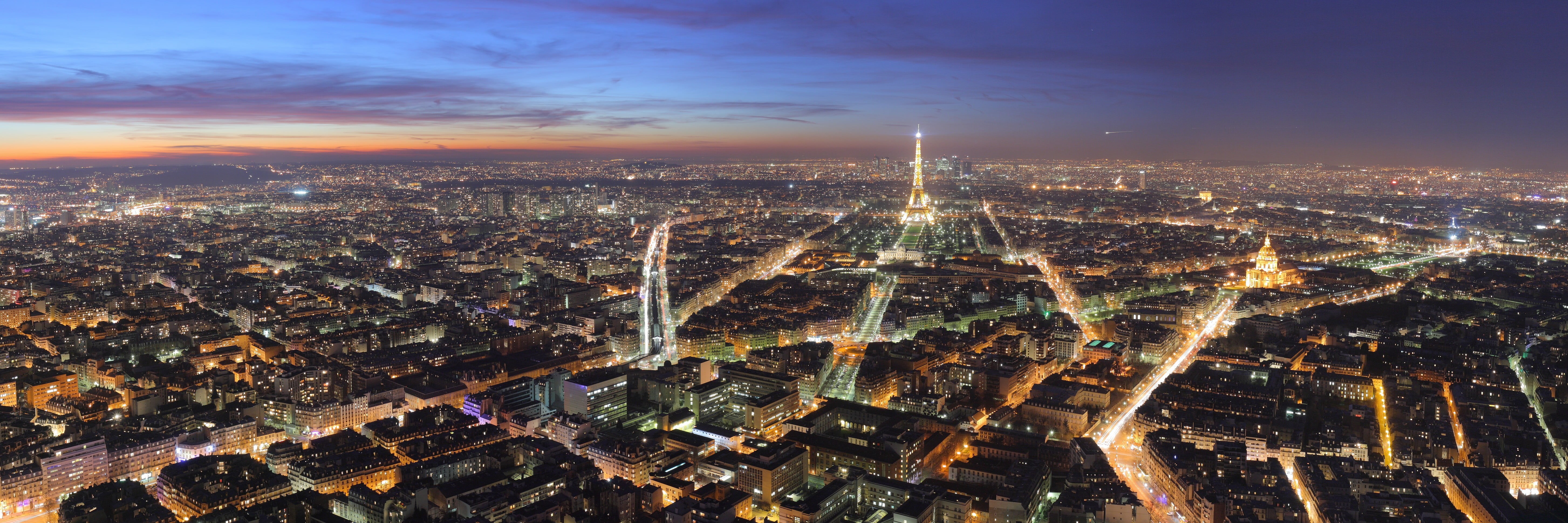 office building exterior, outdoors, night, sunset, landscape, travel destinations, Paris, built structure, building exterior, no people, panorama, city, HD Wallpaper