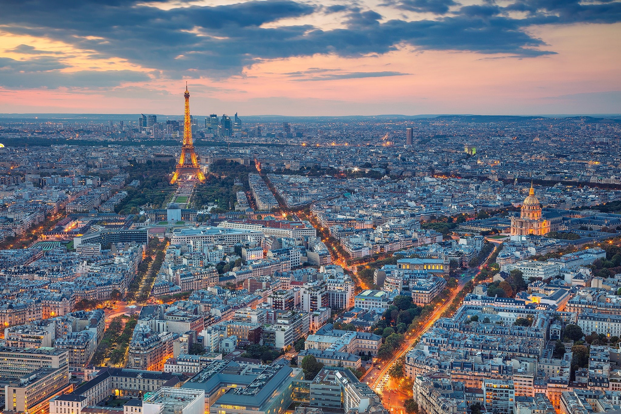 panorama, 1080P, France, Paris, sunset, the evening, HD Wallpaper