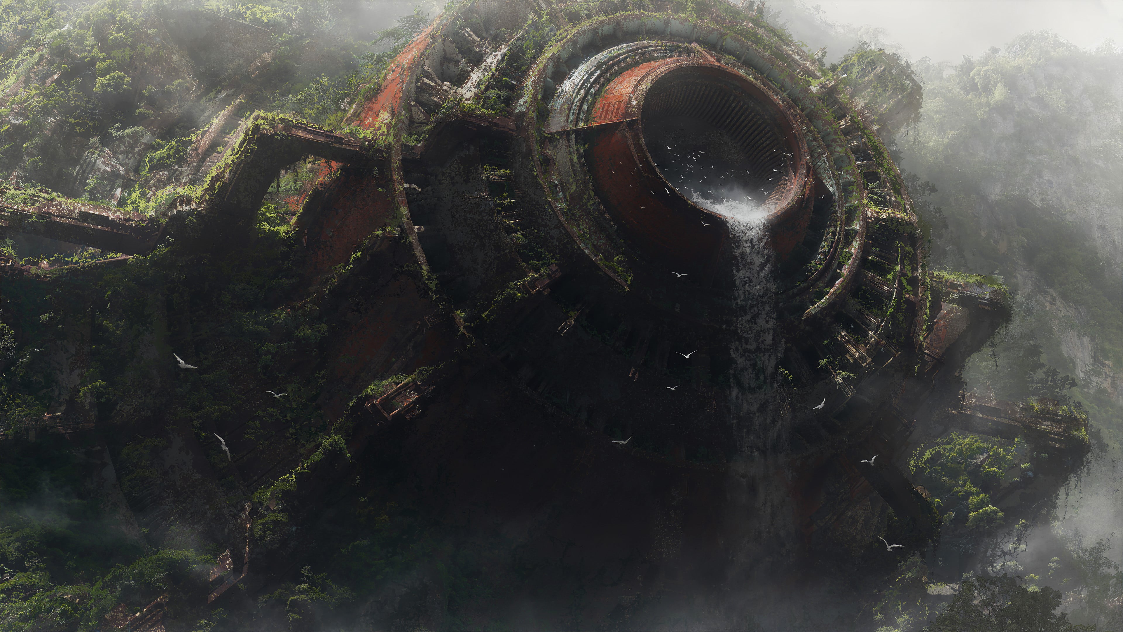 4K, moss, grass, thruster, waterfall, Quentin Mabille, HD Wallpaper