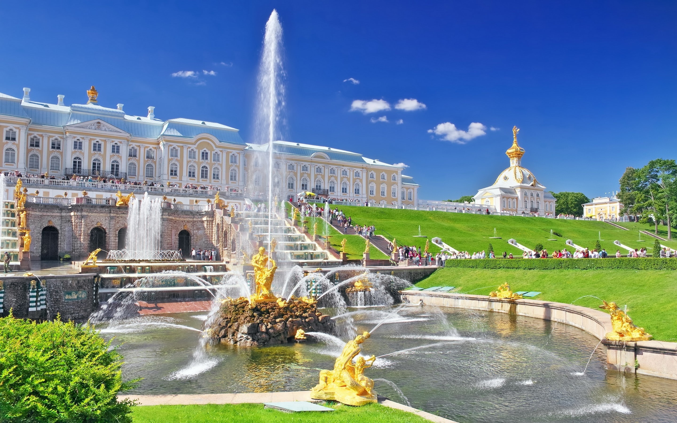 2K, fountain, peterhof, landscape, palace, HD Wallpaper