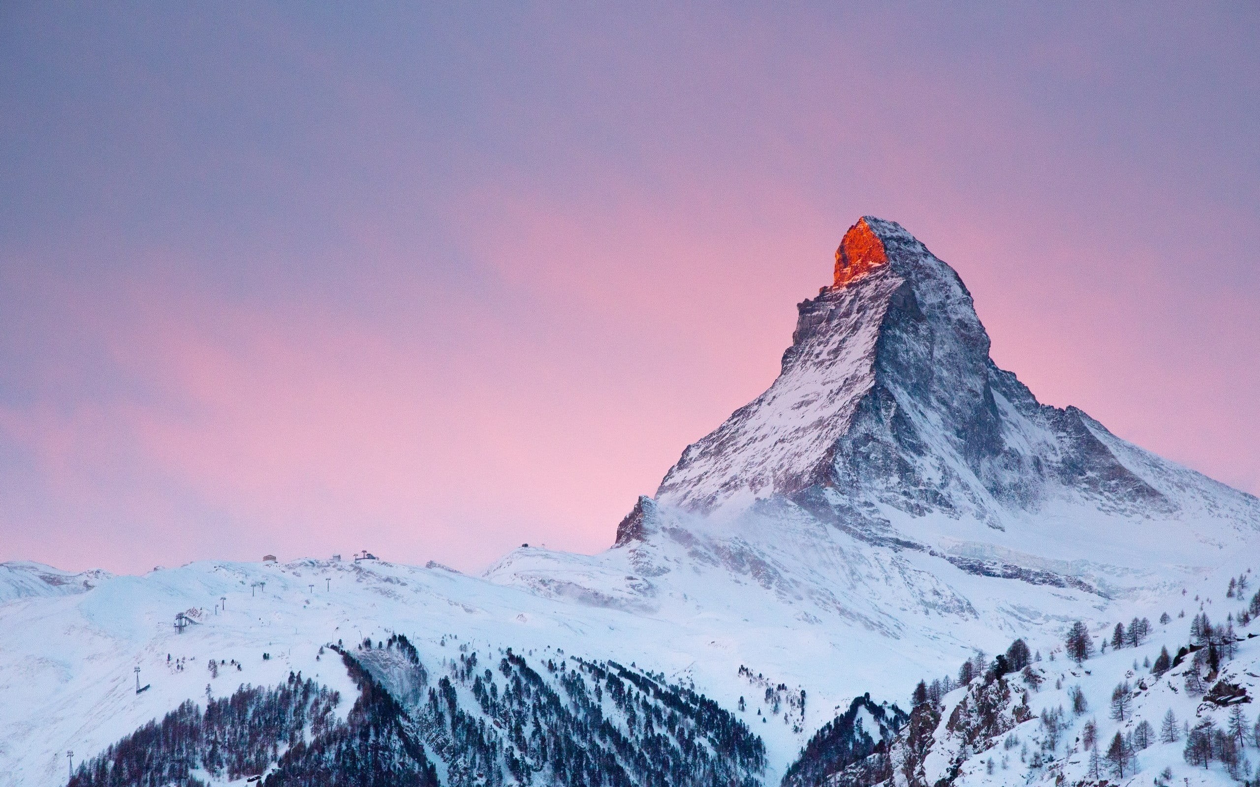sky, beauty in nature, no people, cold temperature, winter, pink color, scenics - nature, snow, mountains, nature, landscape, photography, idyllic, photo, HD Wallpaper