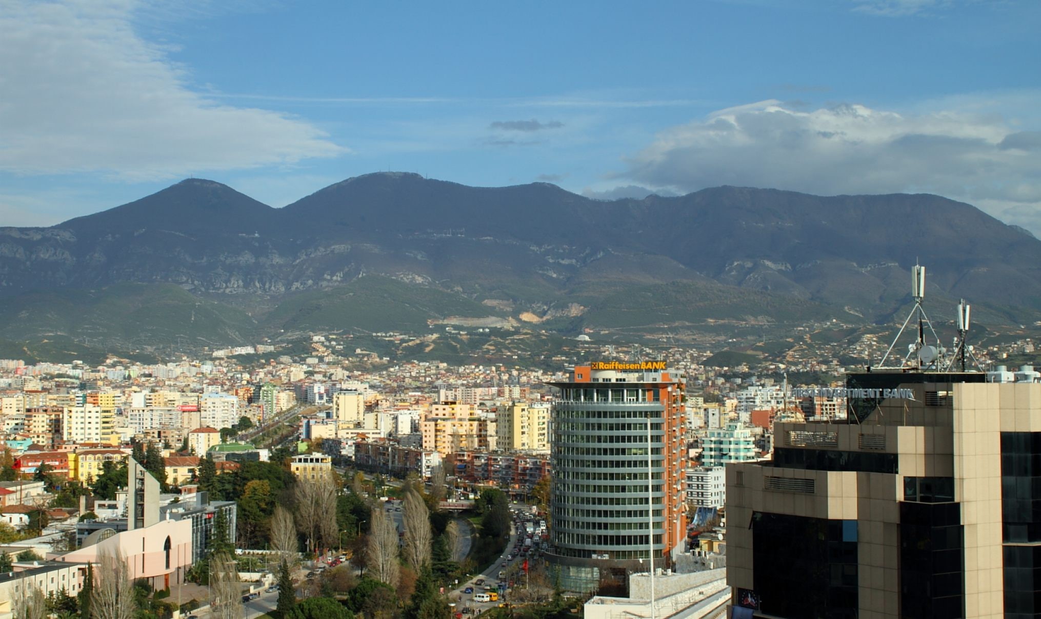 city, 1080P, architecture, capital, skyscraper, office building exterior, albania, building, outdoors, ciudad, no people, travel destinations, high angle view, HD Wallpaper