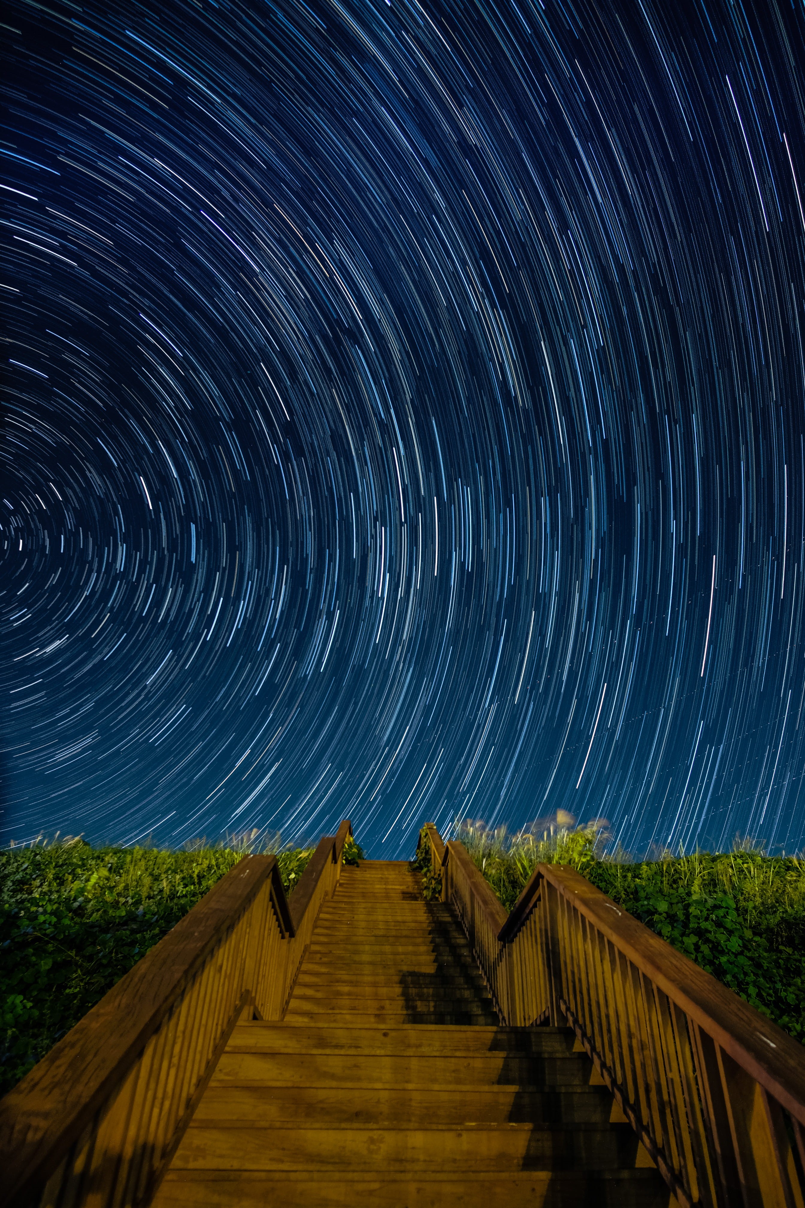 empty, motion, 4K, time, architecture, infinity, direction, circumpolar, exposure, nature, beauty in nature, wood - material, footpath, line, star, star - space, Phone HD Wallpaper