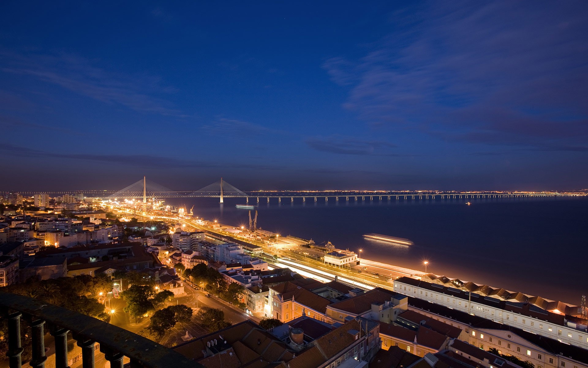 1080P, illuminated, transportation, sea, bridge, new, night, no people, water, connection, outdoors, cityscape, city, building exterior, high angle view, HD Wallpaper