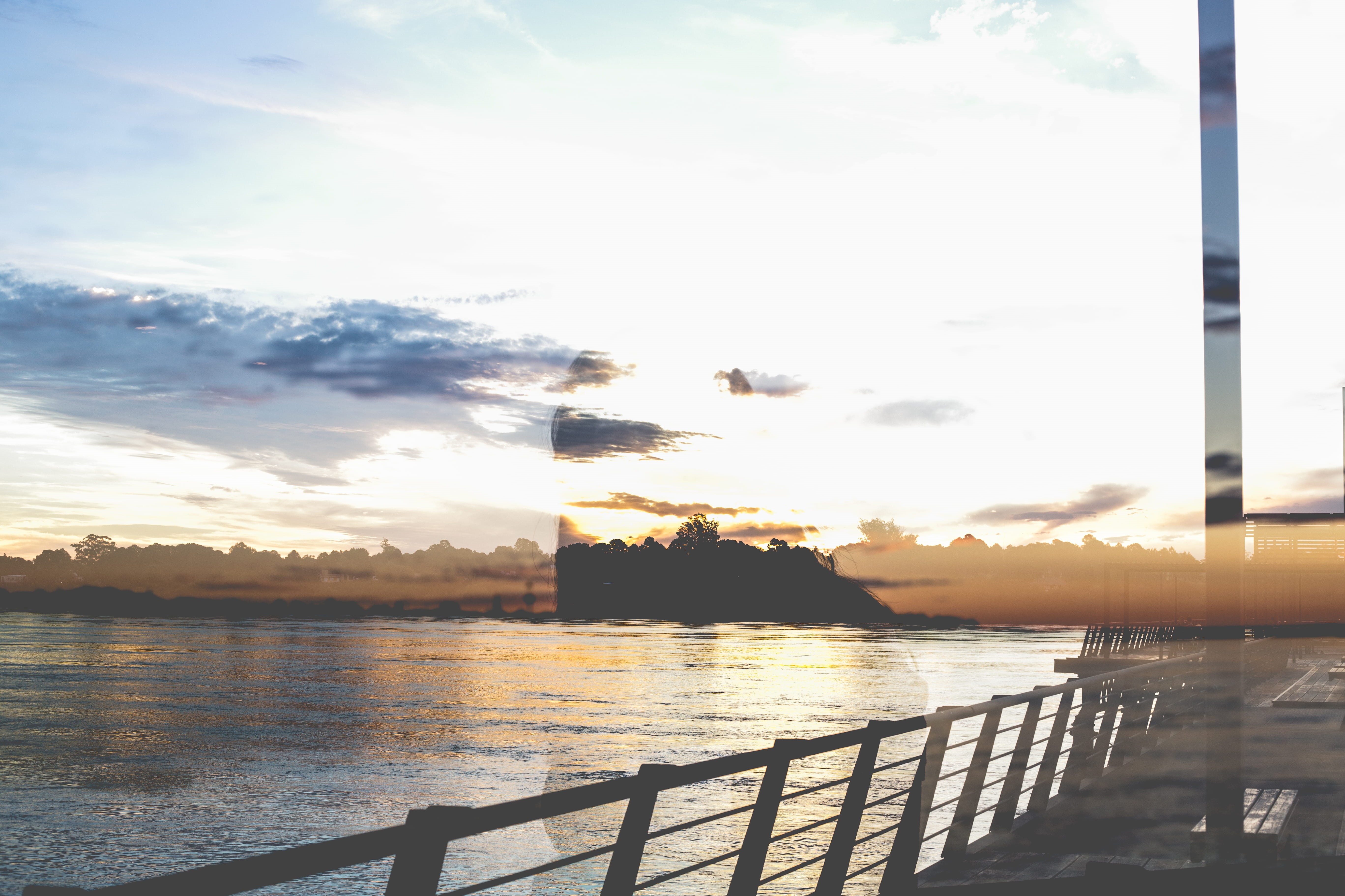 sunset, landscape, paisaje, tranquil scene, port, beauty in nature, water, outdoors, river, sun, person, reflection, 5K, lens flare, scenics - nature, HD Wallpaper