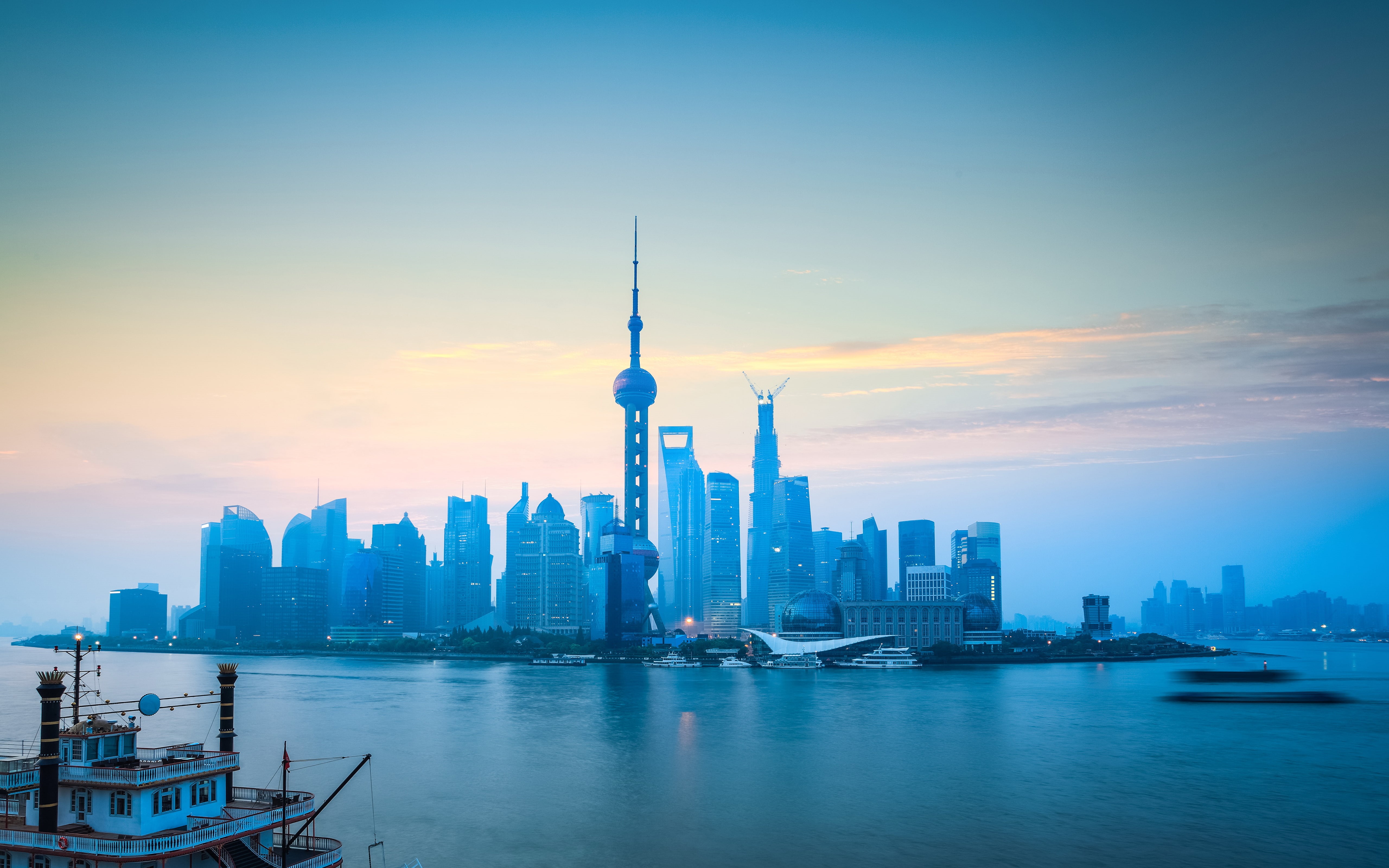 blue, landmarks, shanghai, photography, shanghaibund, urban, lightblue, 5K, sunrise, landscape, cityscape, dawn, city, shanghaichina, bund, china, skyline, HD Wallpaper