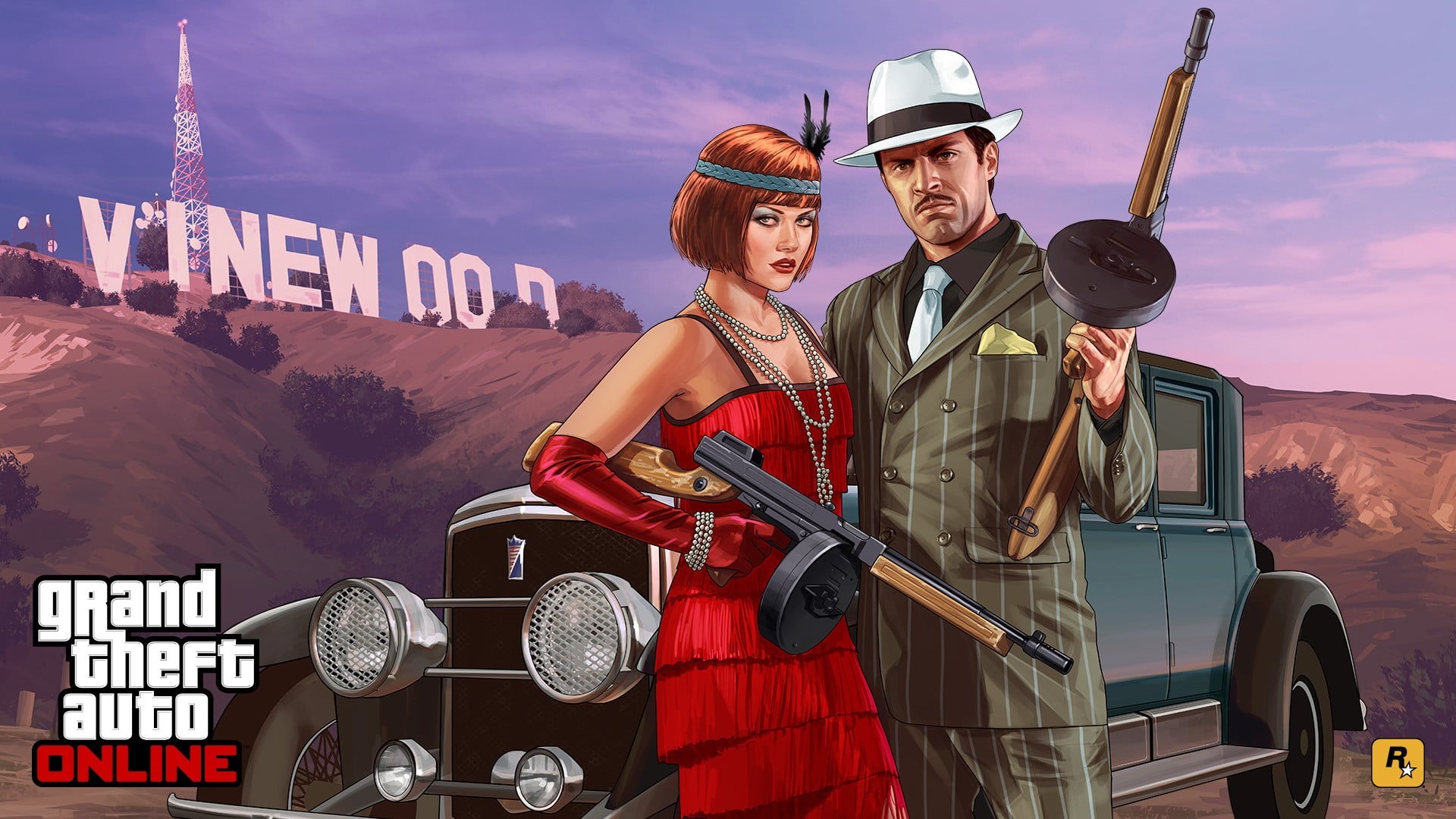 theft, wall, smiling, men, two people, sky, nature, adult, young adult, 1080P, clothing, Rockstar Games, grand, people, young women, looking at camera, HD Wallpaper