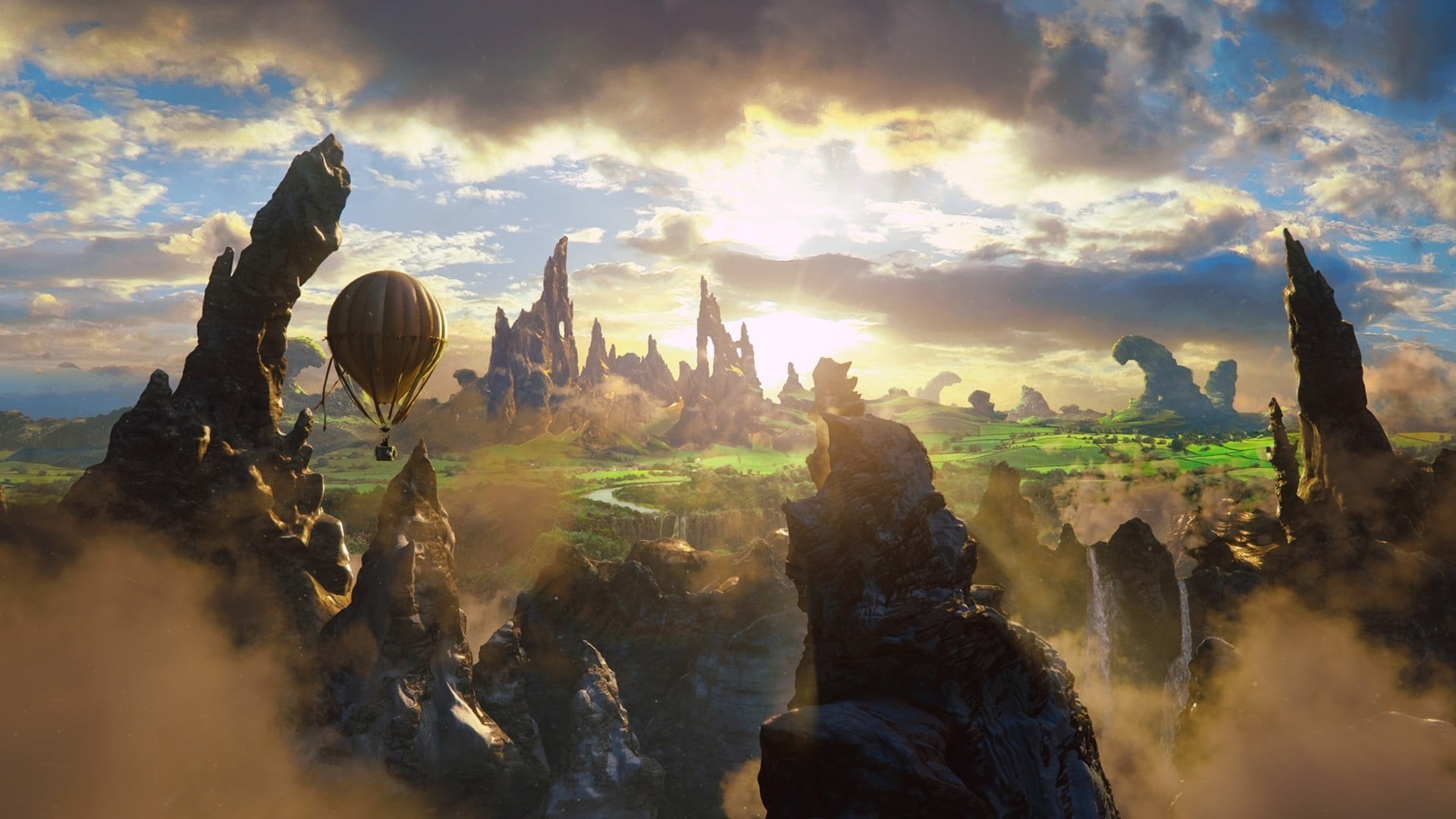 environment, building, ancient civilization, ruined, sky, digital art, rock formation, scenics - nature, panoramic, untitled, city, outdoors, Oz the Great and Powerful, HD Wallpaper