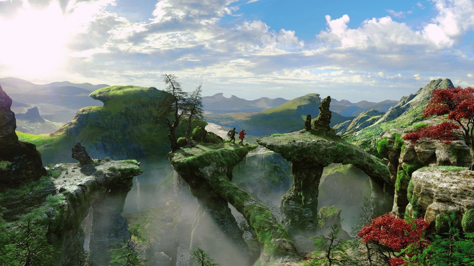 Oz the Great and Powerful, digital art, landscape, mountains, flowers, clouds, science fiction, movies, 1080P, animation, fall, artwork, fantasy art, nature, HD Wallpaper