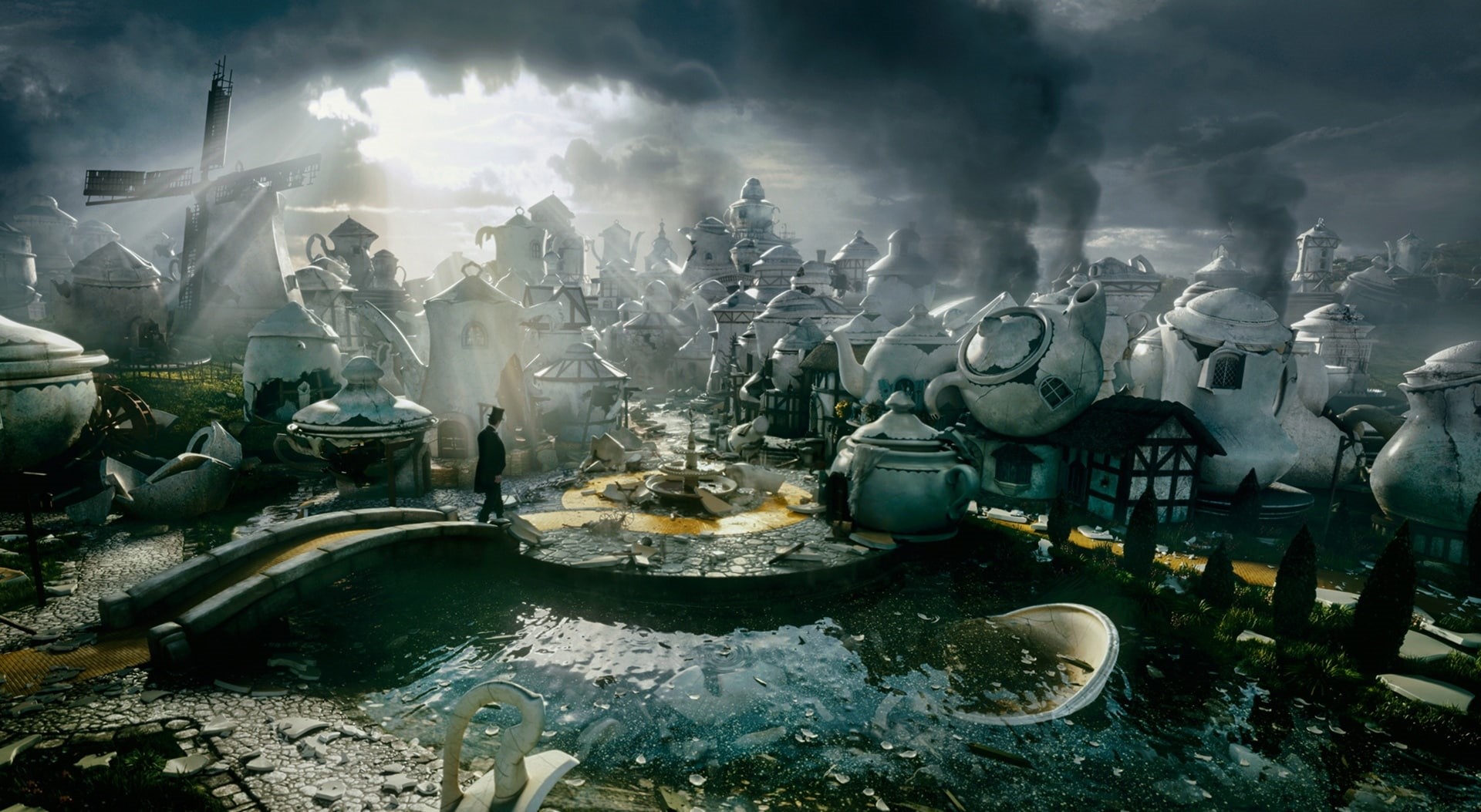 Movies, nature, Oz the Great and Powerful, fear, digital composite, city, water, building exterior, 1080P, outdoors, gray, great, no people, 2013, day, HD Wallpaper