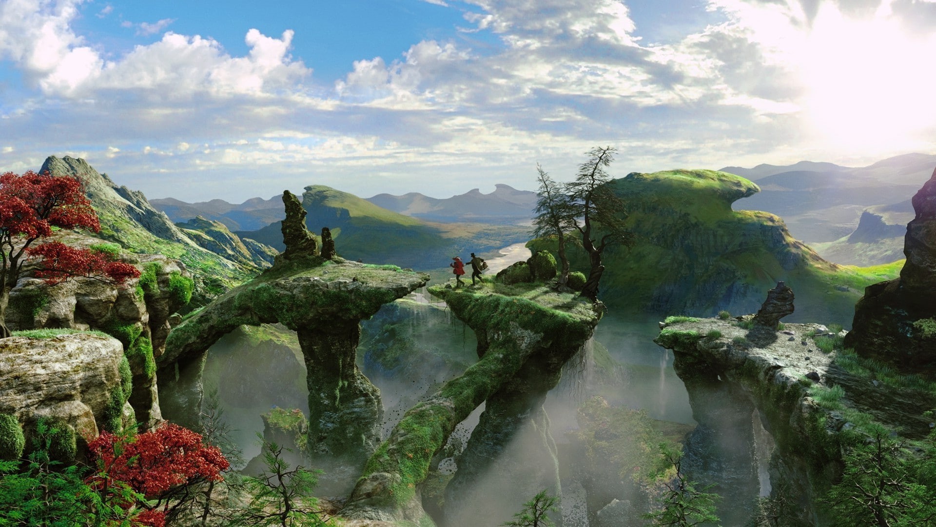 science fiction, clouds, fantasy Art, landscape, Pixelated, flowers, Oz The Great And Powerful, mountains, artwork, digital art, 1080P, Fall, nature, animation, HD Wallpaper