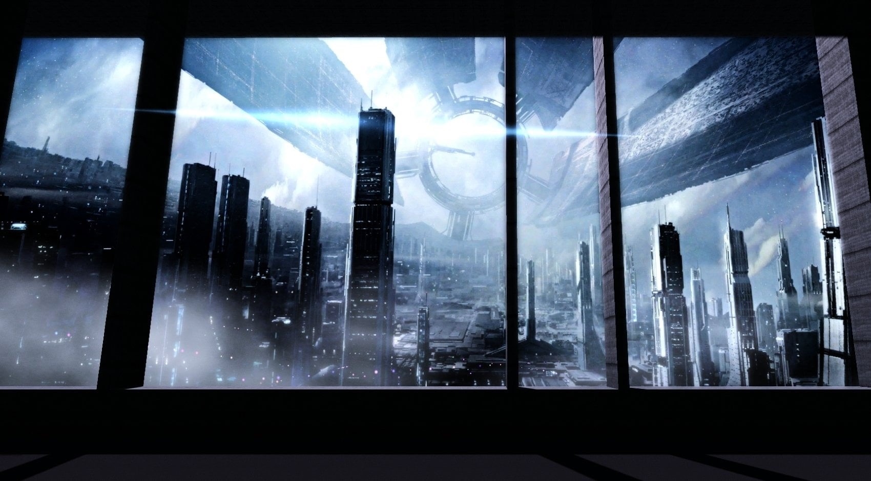 building exterior, video, window, auto post production filter, transparent, transfer print, city, outdoors, Citadel (Mass Effect), reflection, poster, game, HD Wallpaper