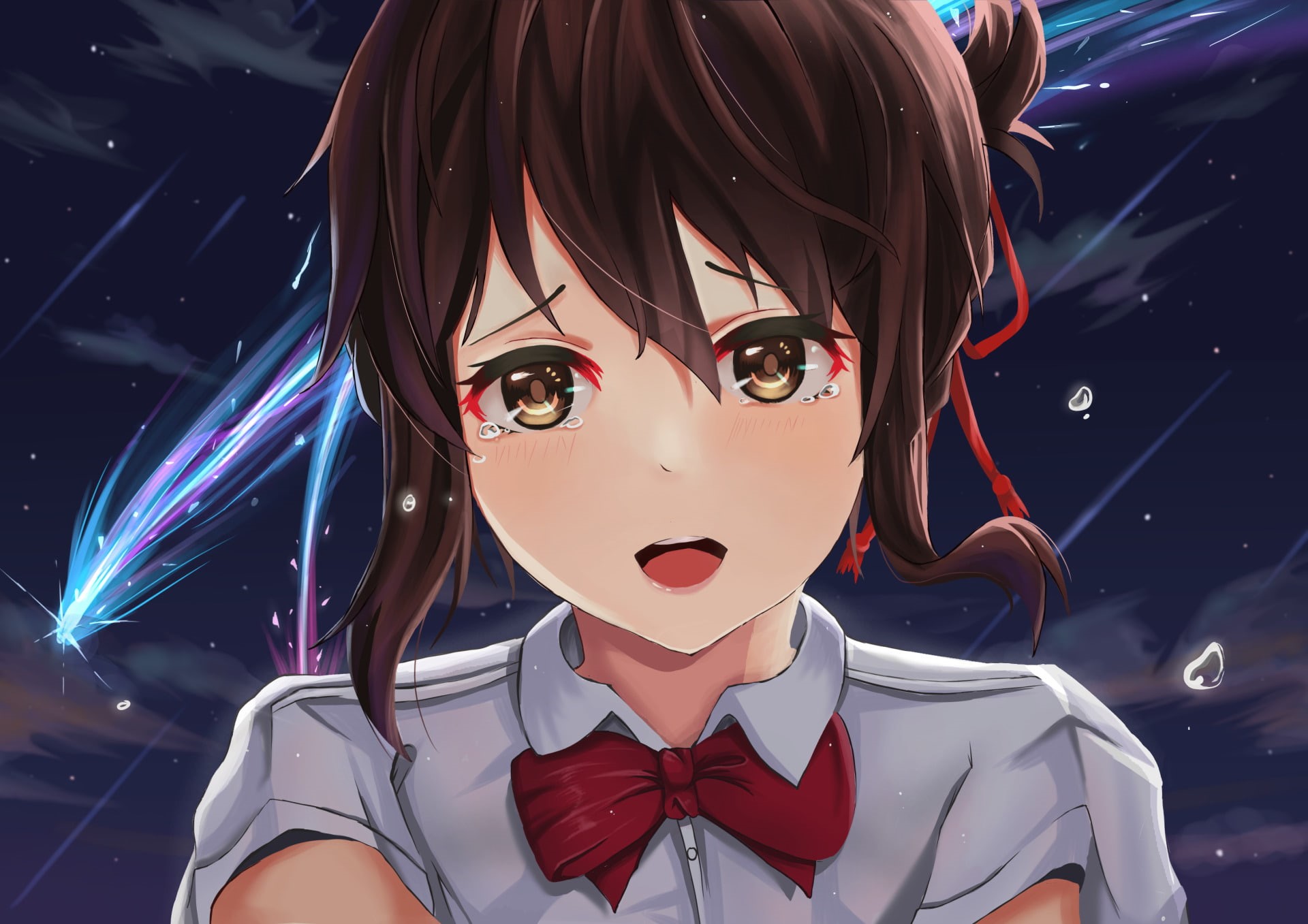 Anime, Brown Hair, Tears, Your Name., 1080P, Brown Eyes, Girl, Mitsuha Miyamizu, Face, HD Wallpaper