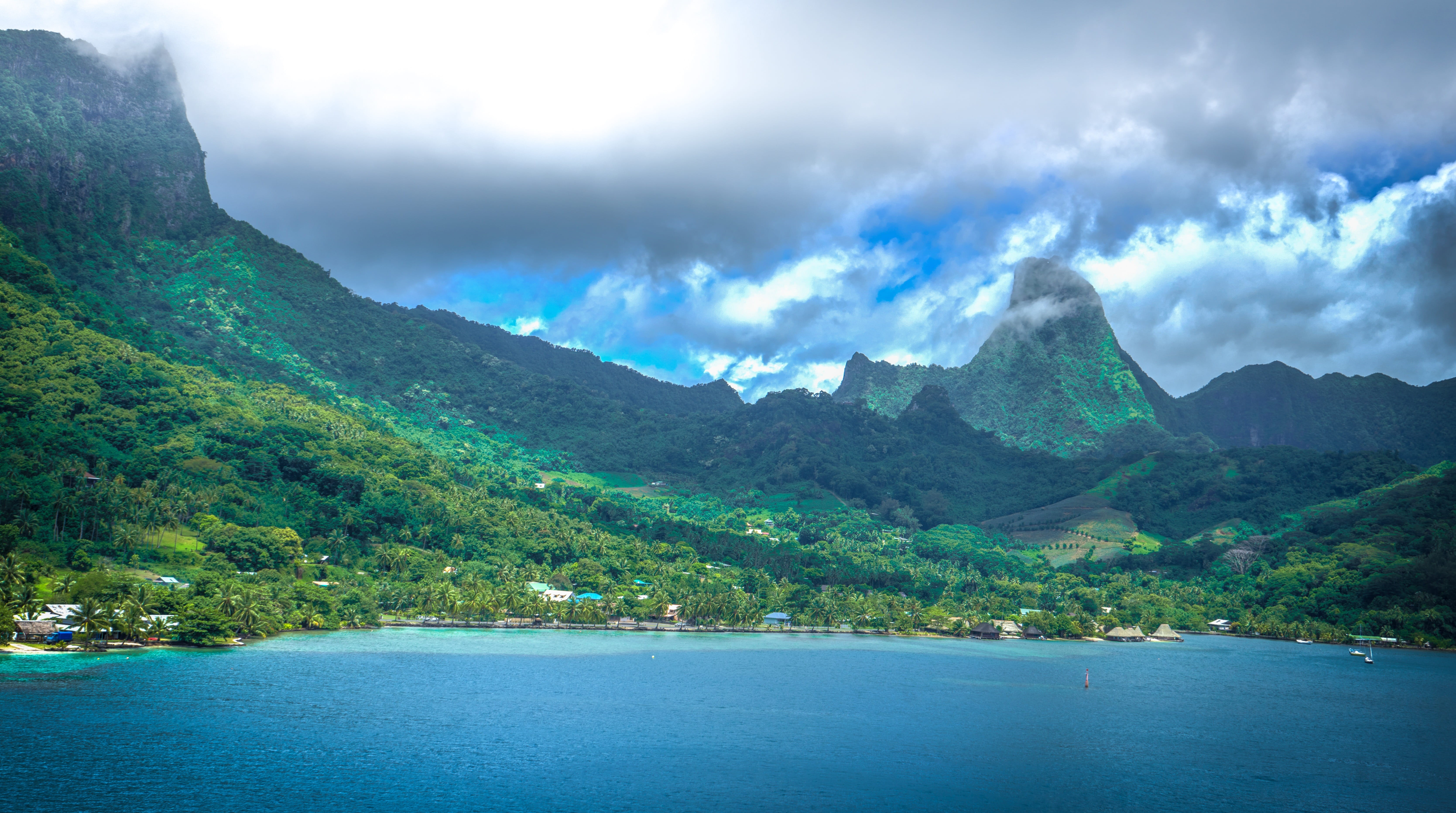 turquoise, moorea, scenics - nature, photo, blue, exotic, travel, outdoors, sky, mountain range, clouds, lake, luxury, nature, tranquility, tahiti, summer, HD Wallpaper