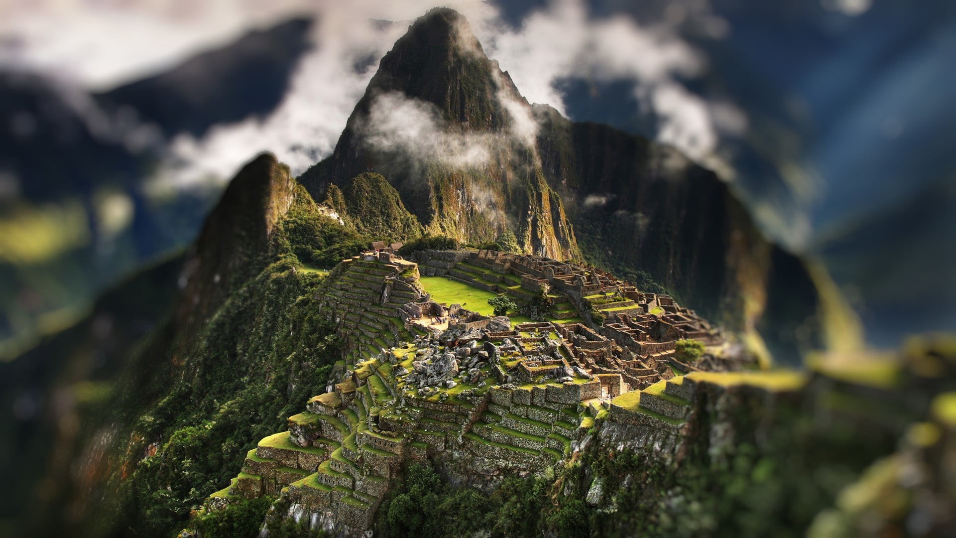 outdoors, ancient civilization, mountain peak, 1080P, mountain range, green color, green, day, mountains, no people, machu, landscape, history, tranquility, HD Wallpaper