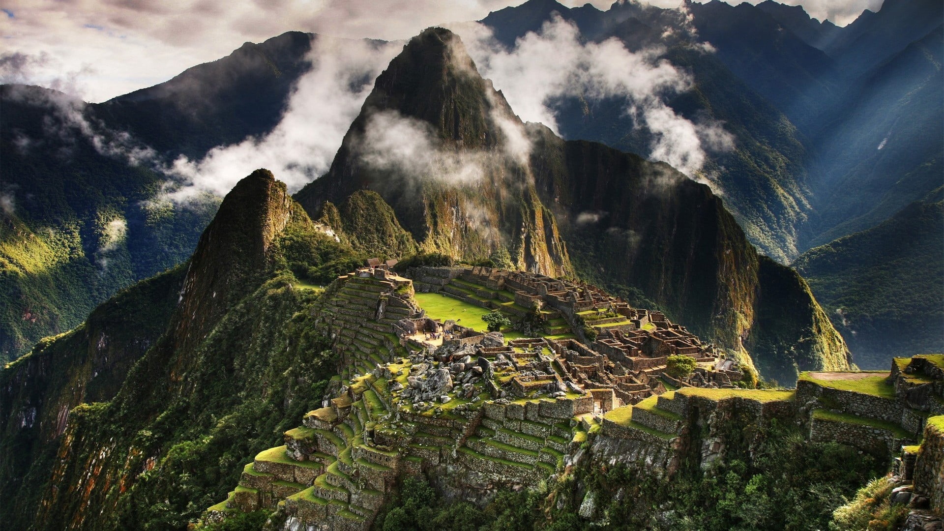 built structure, picchu, clouds, tranquility, old ruin, ruin, archaeology, mountains, ancient, history, cloud - sky, ancient civilization, 1080P, mountain peak, HD Wallpaper