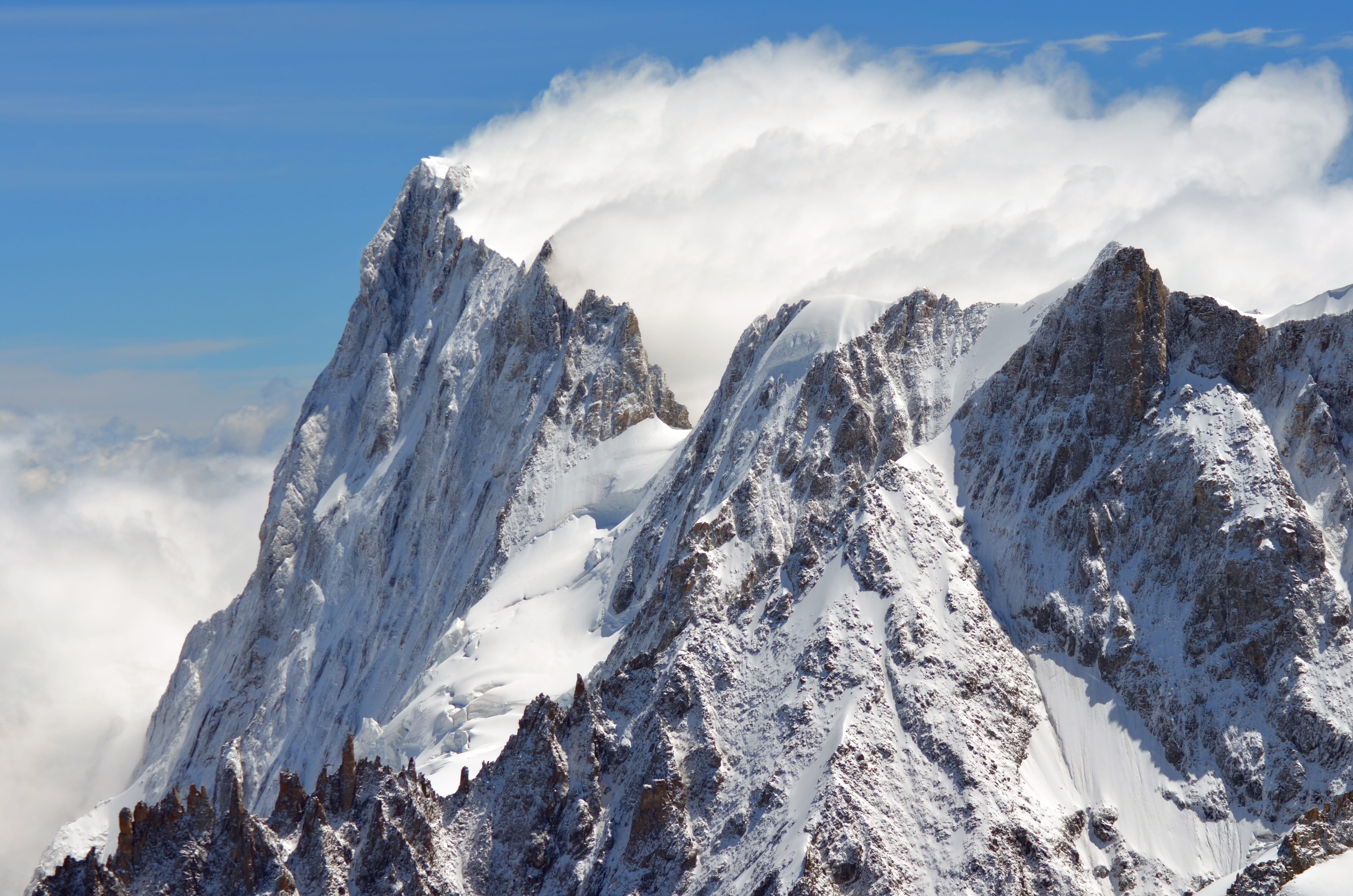 sky, mountain, mountain range, tranquil scene, winter, nature, environment, cold temperature, white color, extreme weather, cloud - sky, beauty in nature, HD Wallpaper