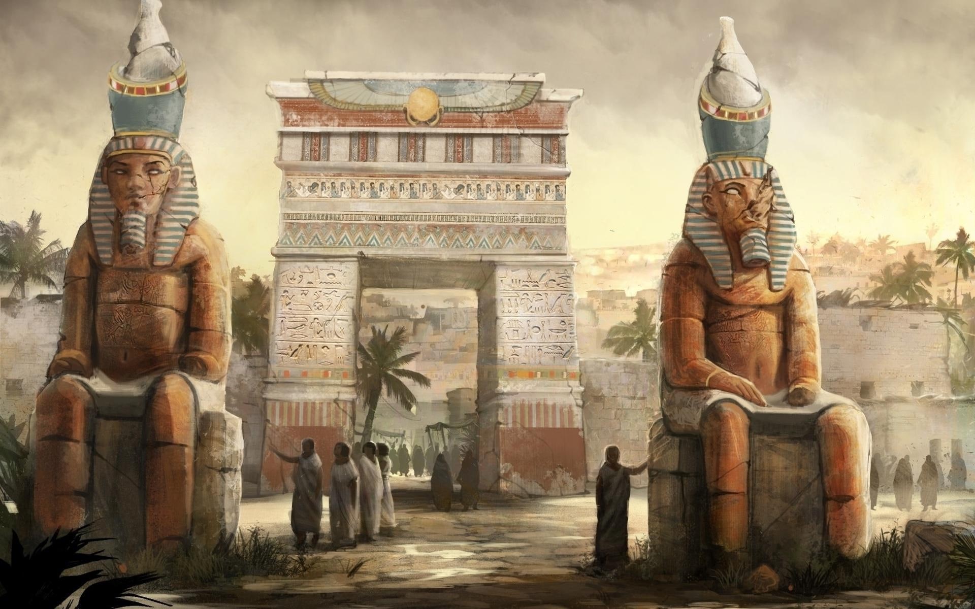 egypt, golden, fantasy, deity, 1080P, 1920x1200, ages, city, hindu, statue, HD Wallpaper