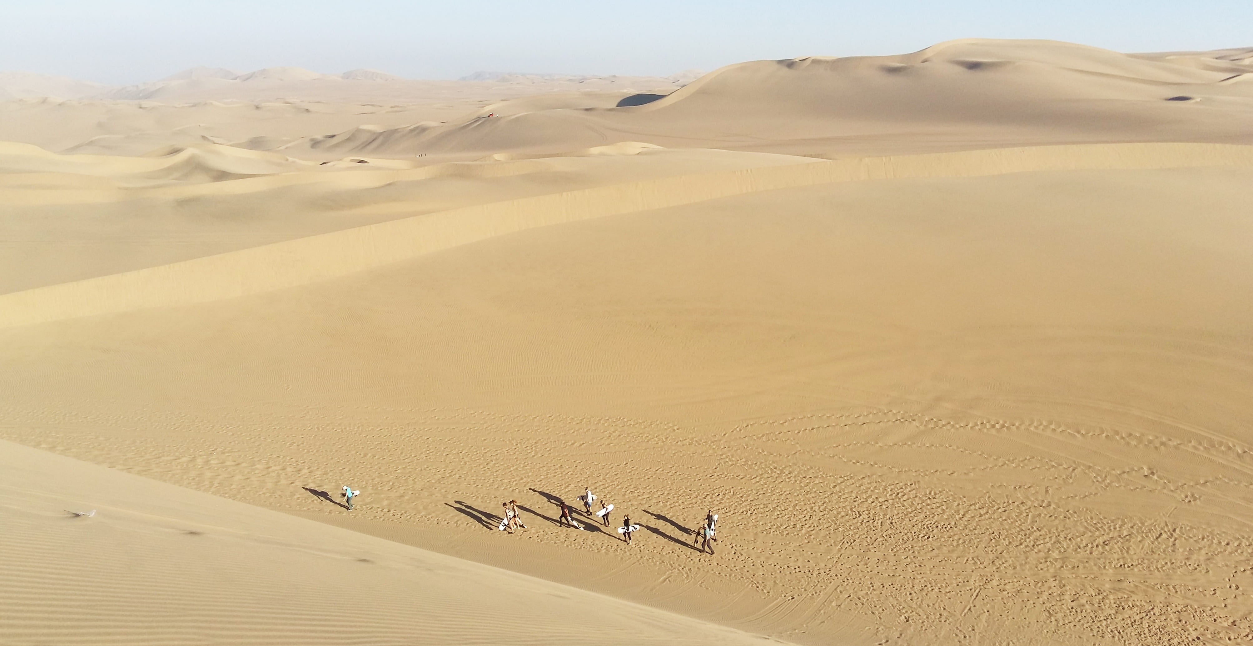 desert, walking, pattern, 4K, sky, tranquility, no people, people, sand, beauty in nature, land, day, landscape, dune, aerial, non-urban scene, environment, HD Wallpaper
