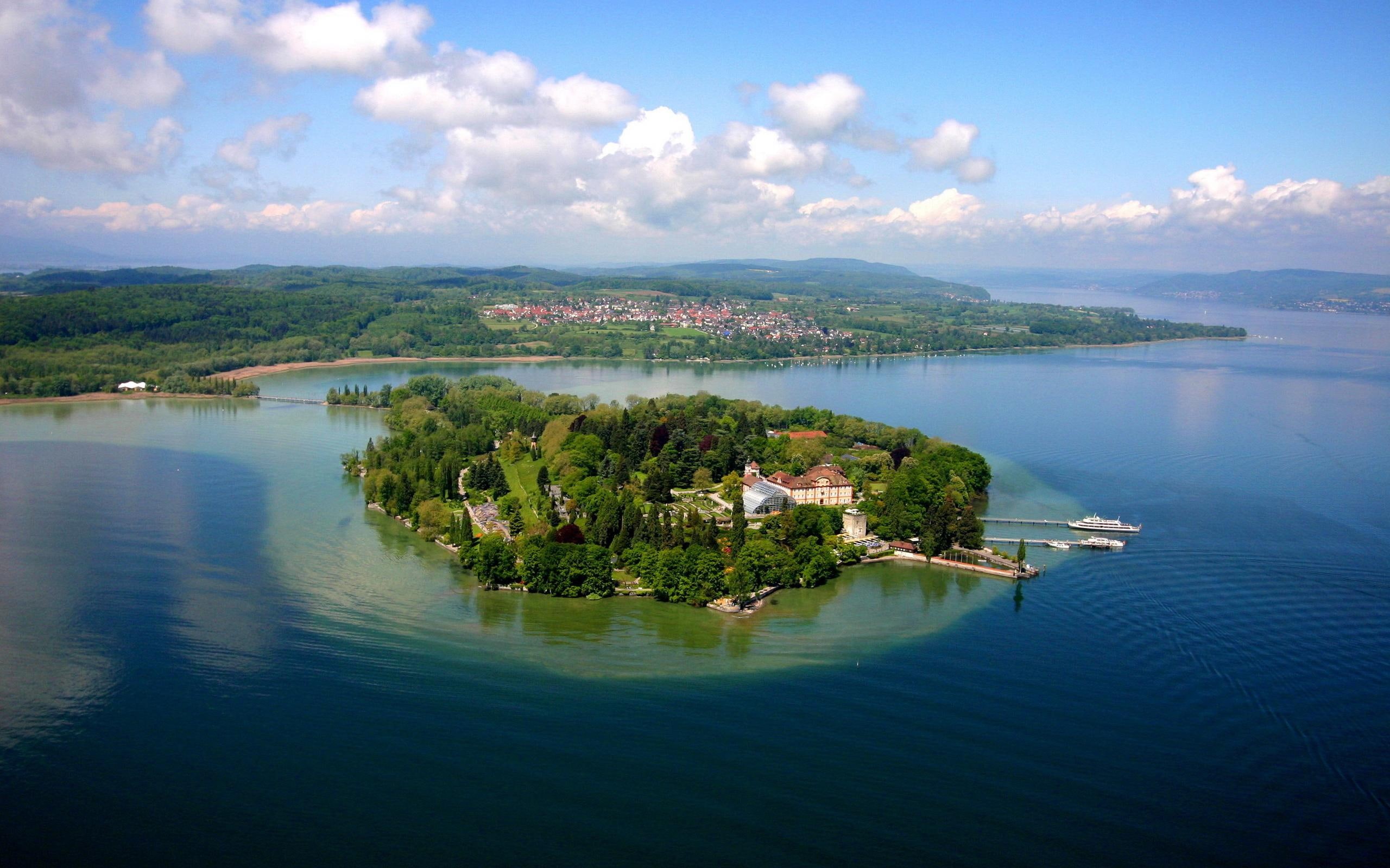 lake, 2K, aerial, photograph, world, 2560x1600, water, constance, germany, lake constance, europe, island, HD Wallpaper