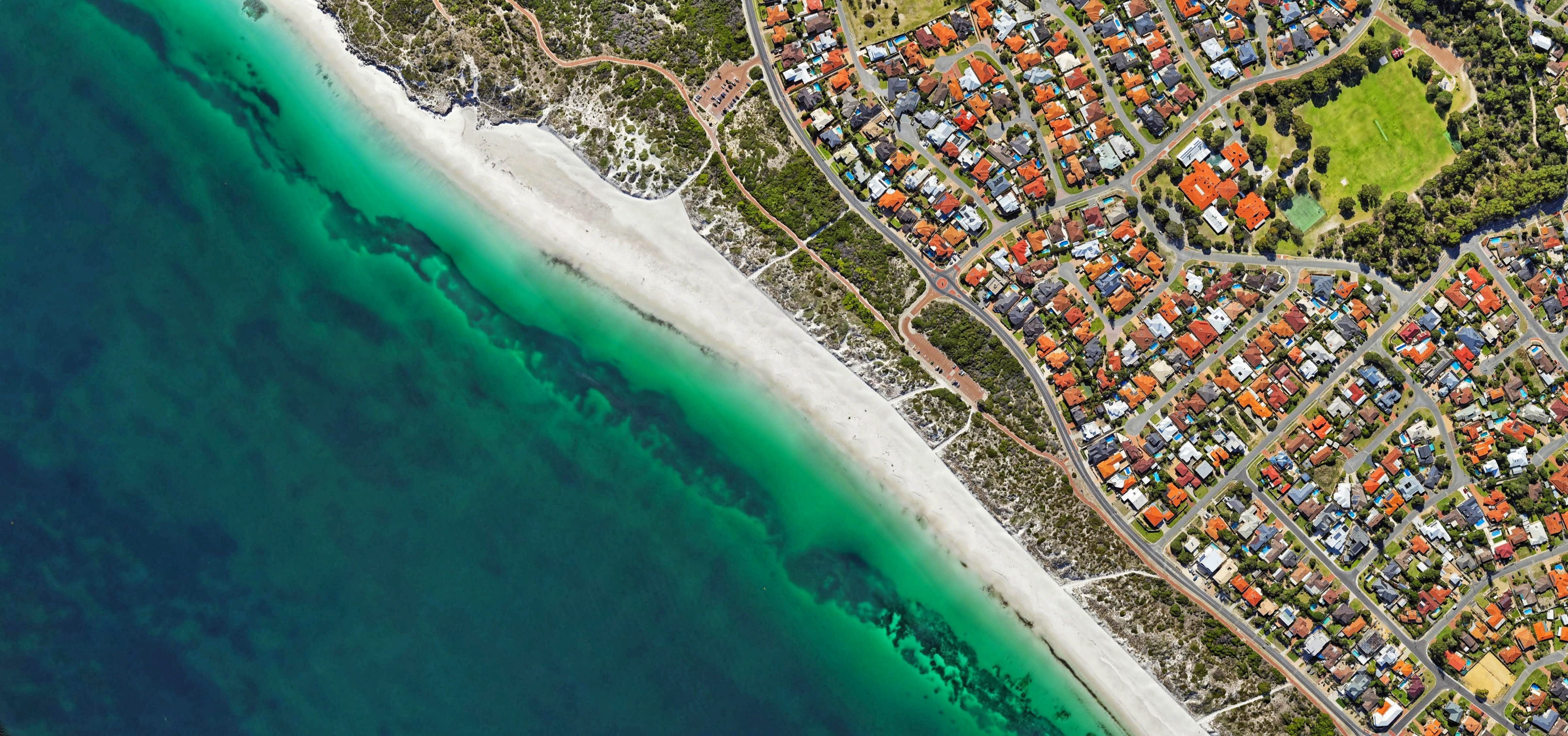 aerial view, coastal city, travel destinations, tourism, map, scenics - nature, beach, day, aerial photo, no people, photograph, drone view, coastal village, HD Wallpaper