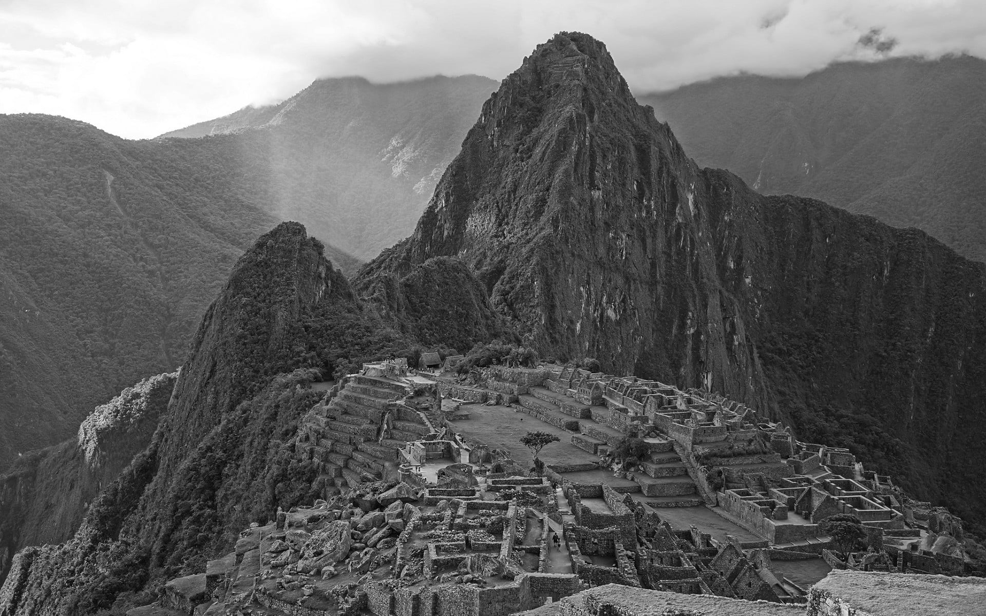 black And White, building, picchu, rock, ruins, tranquil scene, travel, peruvian Culture, landscape, idyllic, 1080P, mountain Peak, cultures, non-urban scene, HD Wallpaper