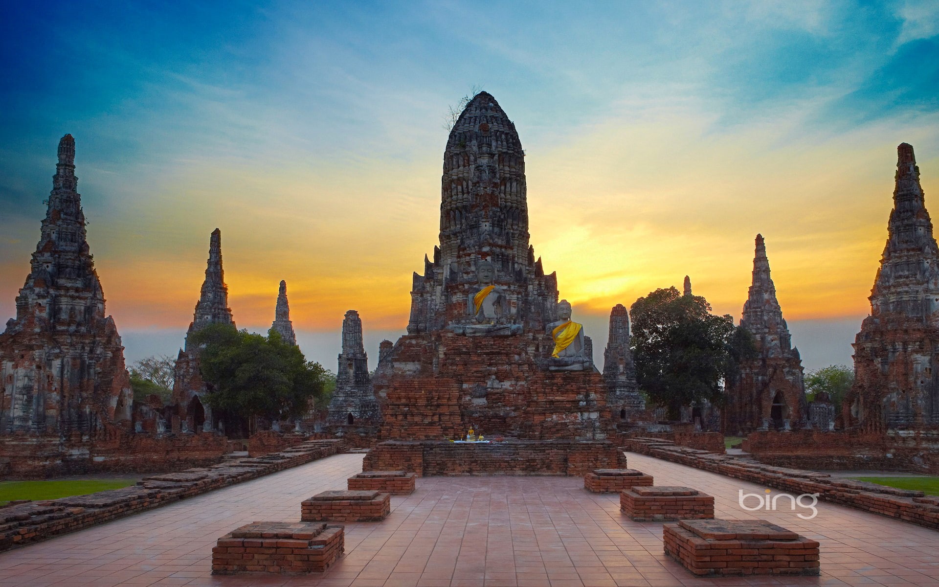 clouds, Buddha, Wat Chai Wattanaram, the sky, ruins, Thailand, temple, Ayutthaya, 1080P, HD Wallpaper