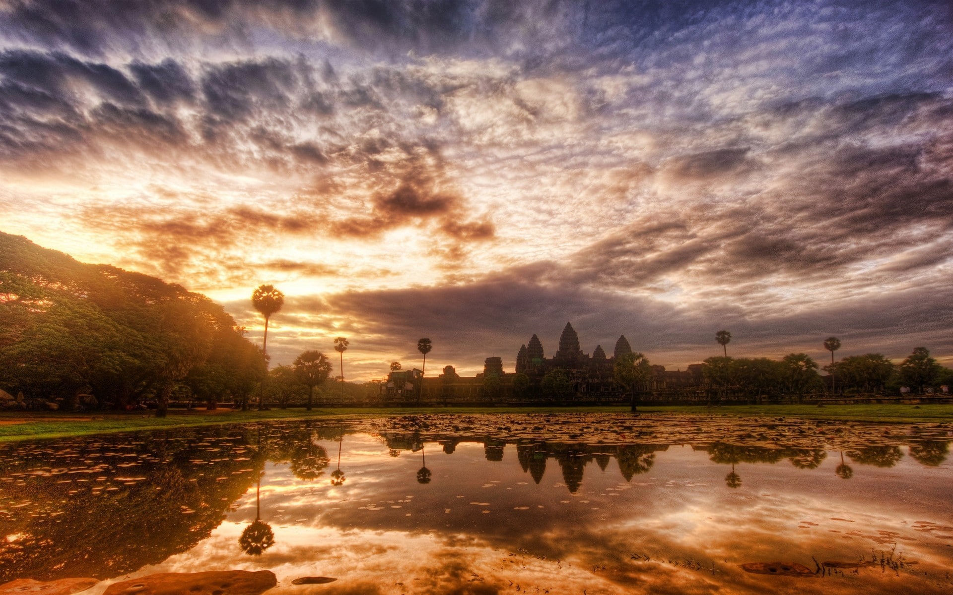 sunset, World Heritage Site, the past, outdoors, religion, scenics - nature, built structure, beauty in nature, travel destinations, sun, Angkor, nature, HD Wallpaper