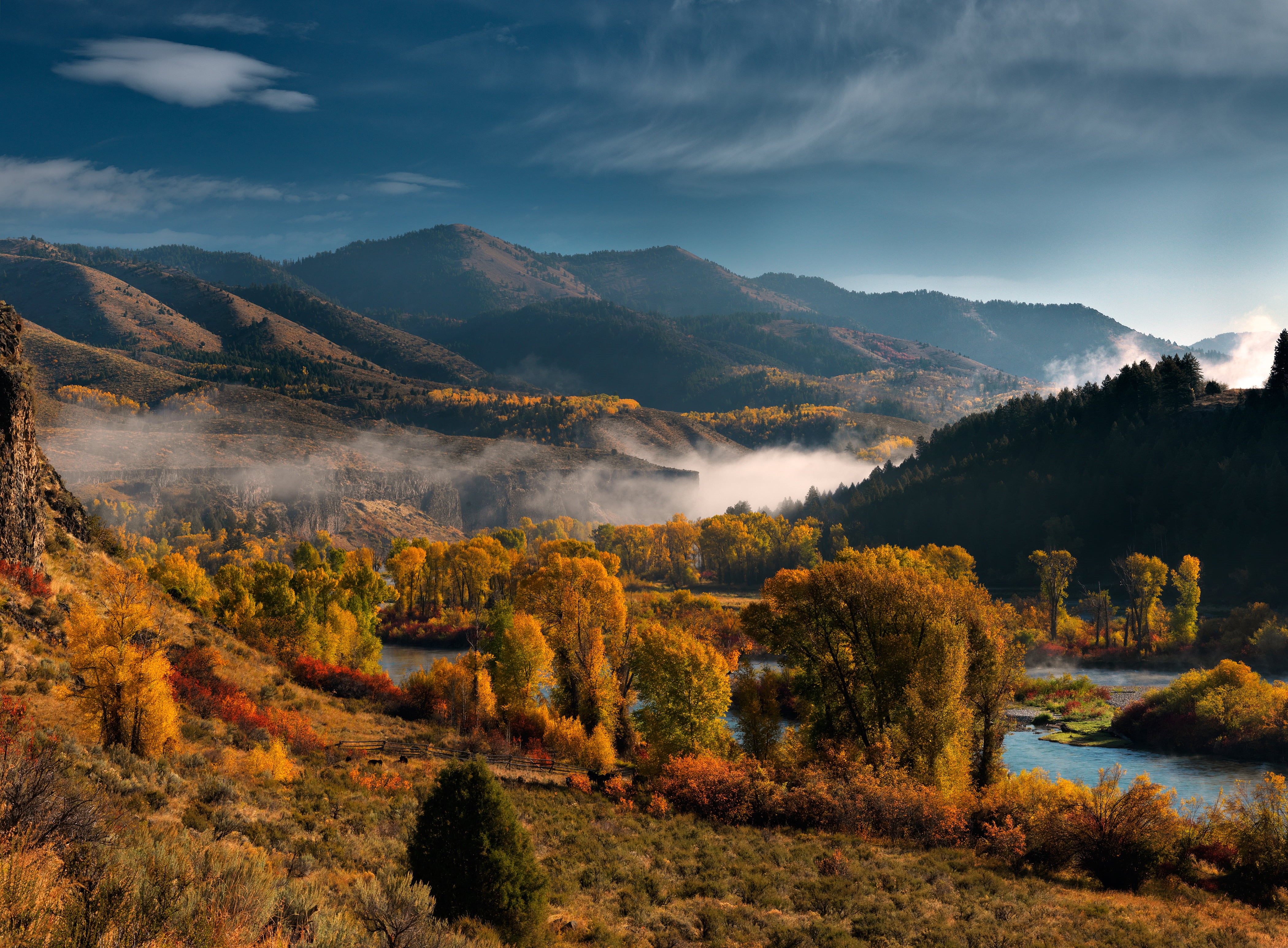 horizontal, Public Lands, blue, mountain, clouds, season, nature, ranges, fall, leaves, landscape, mountains, water, canyon, gold, scenic, tree, Magazine, HD Wallpaper