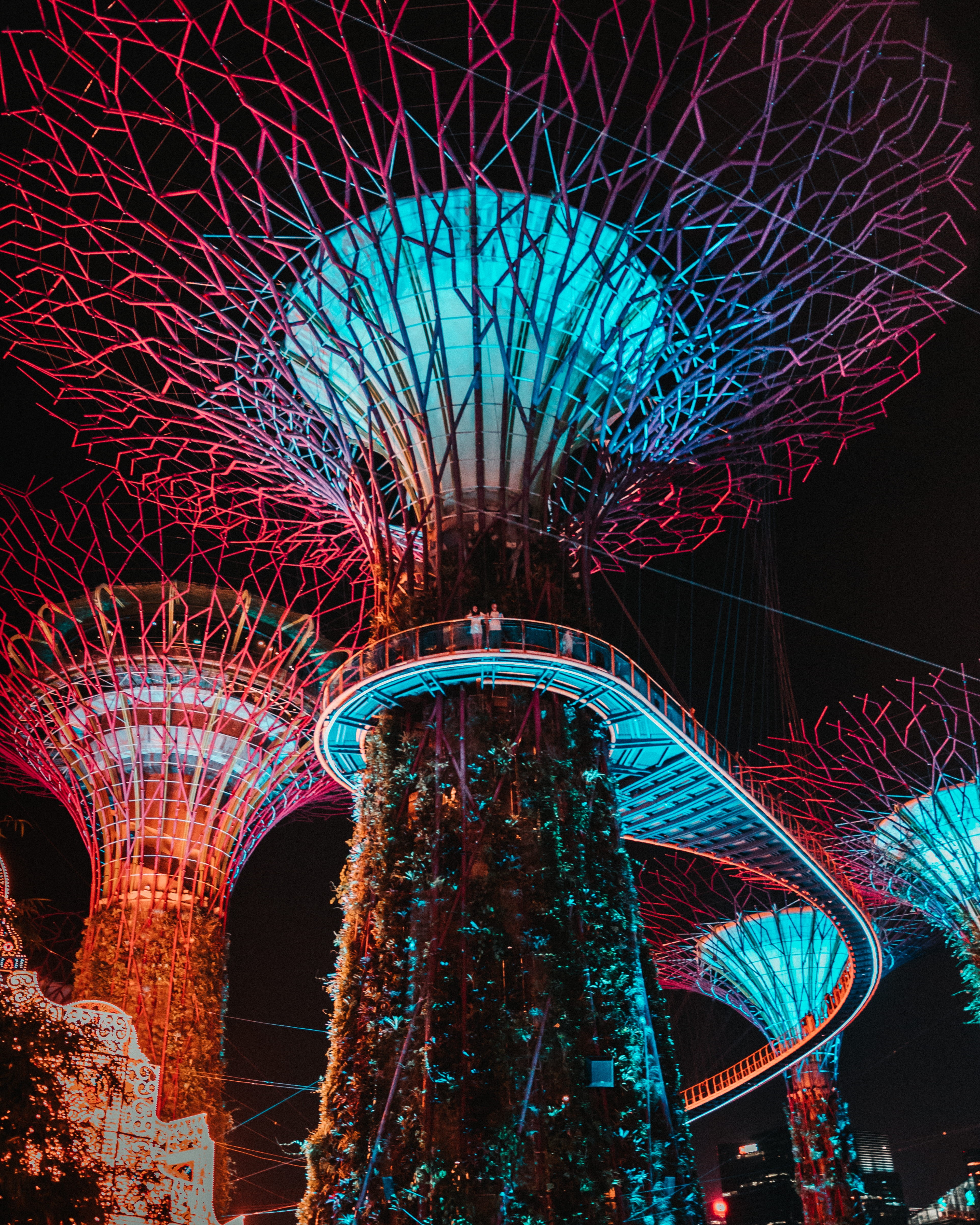 amusement park ride, long exposure, pattern, bay, singapore, garden, glowing, celebration, 4K, speed, arts culture and entertainment, night, amusement park, Phone HD Wallpaper