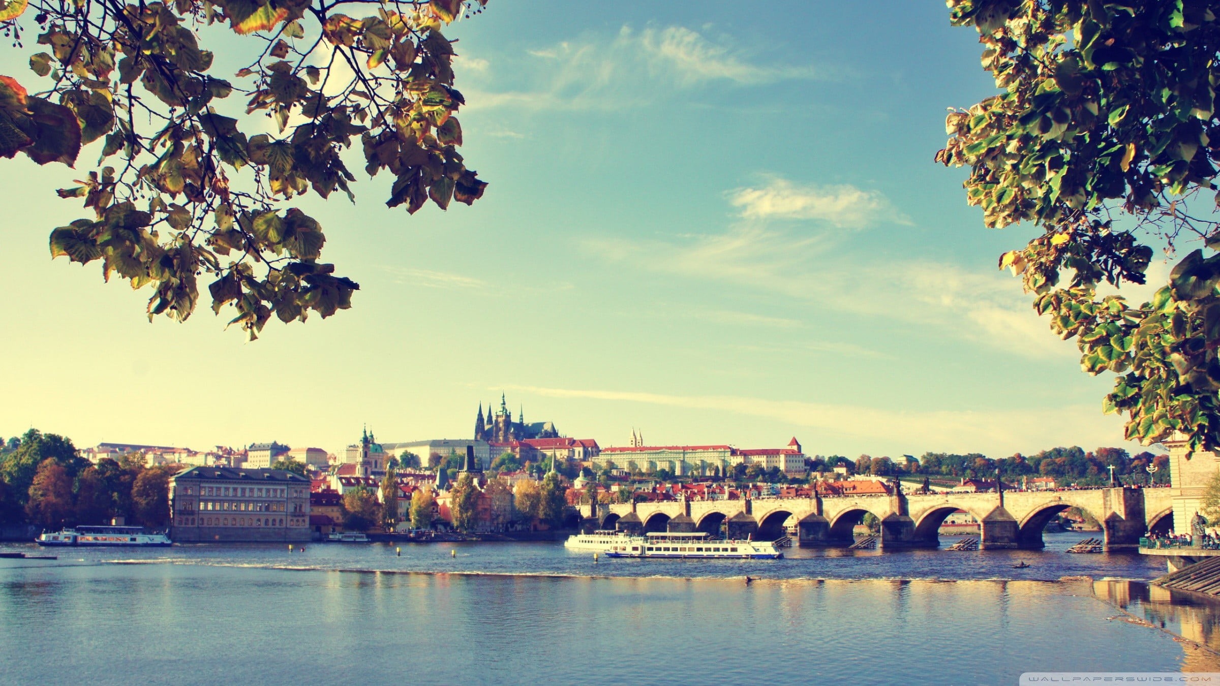 day, panoramic, plant, built structure, outdoors, photo, tree, architecture, Czech Republic, bridge, Prague, castle, nature, city, cloud - sky, sky, no people, HD Wallpaper