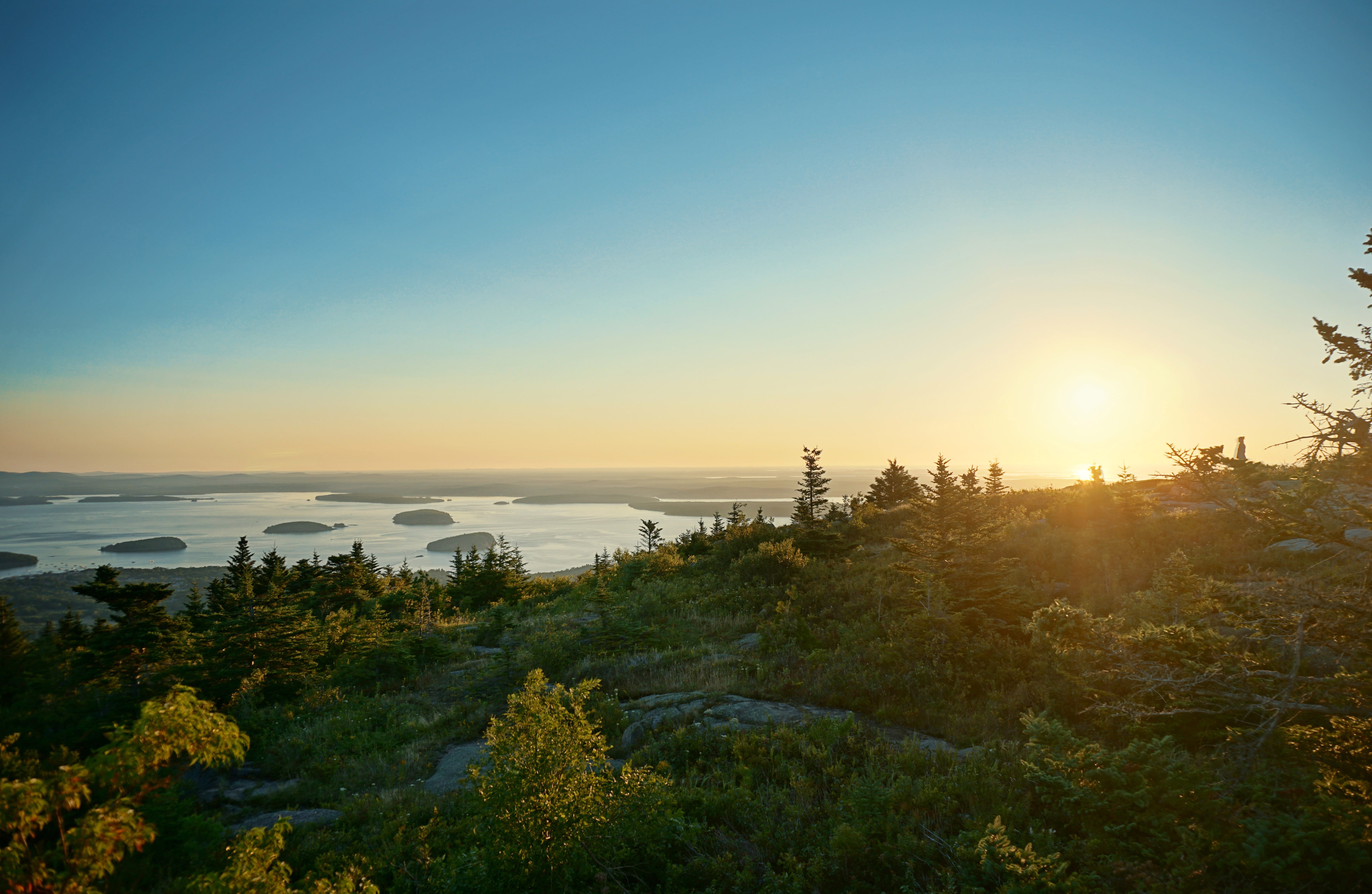 scenics, beauty in nature, 5K, tranquility, maine, tranquil scene, Landscape, clear sky, idyllic, non-urban scene, sunset, scenics - nature, harbor, Acadia National Park, HD Wallpaper