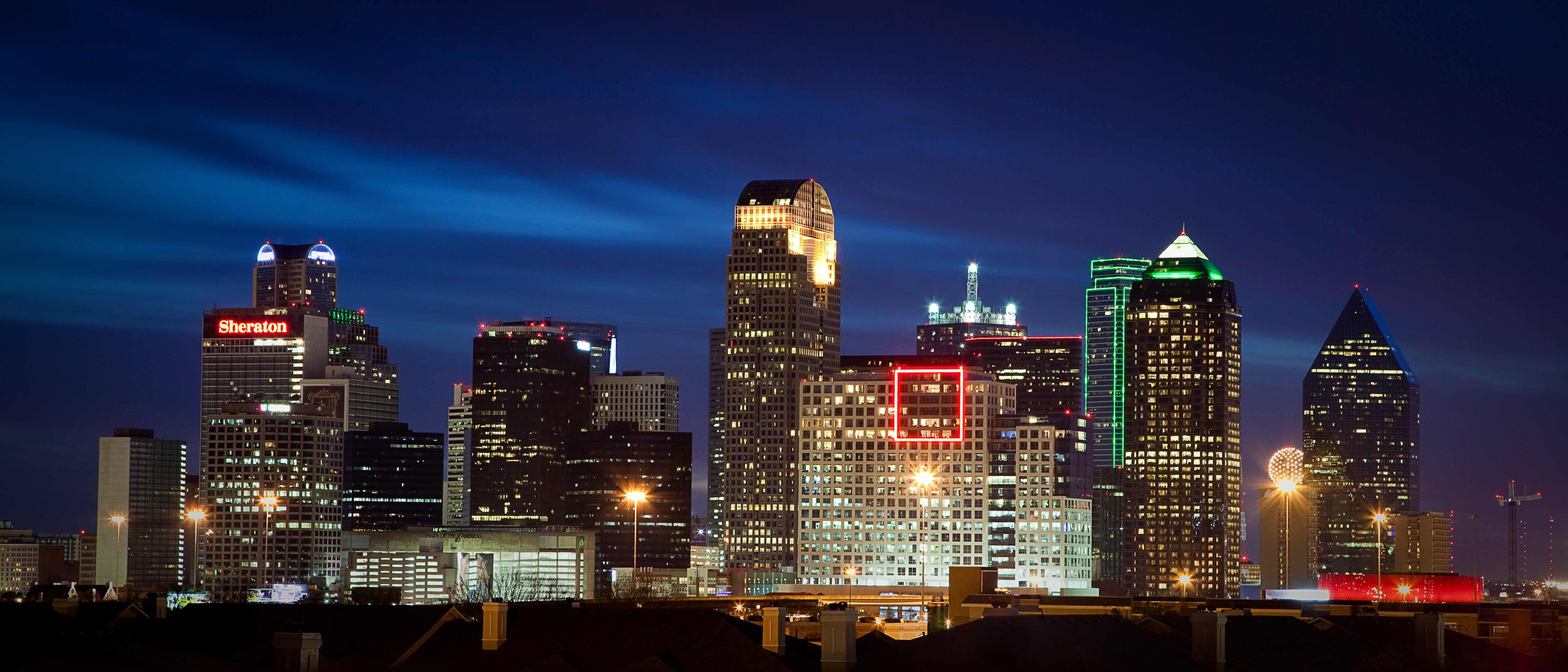 illuminated, urban Skyline, panoramic photo, building Exterior, architecture, cityscape, downtown District, dallas, dusk, uSA, photo, panoramic, urban Scene, HD Wallpaper