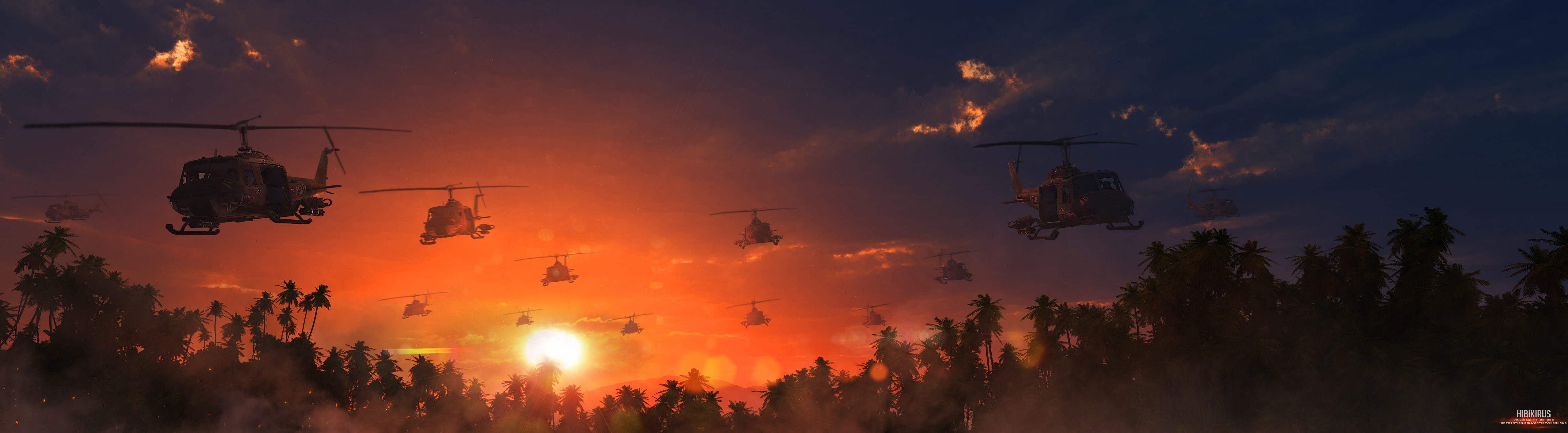 sunset, fire, nature, accidents and disasters, Army, now, photography, silhouette, sign, helicopters, air vehicle, helicoter, uh1, burning, tree, no people, HD Wallpaper