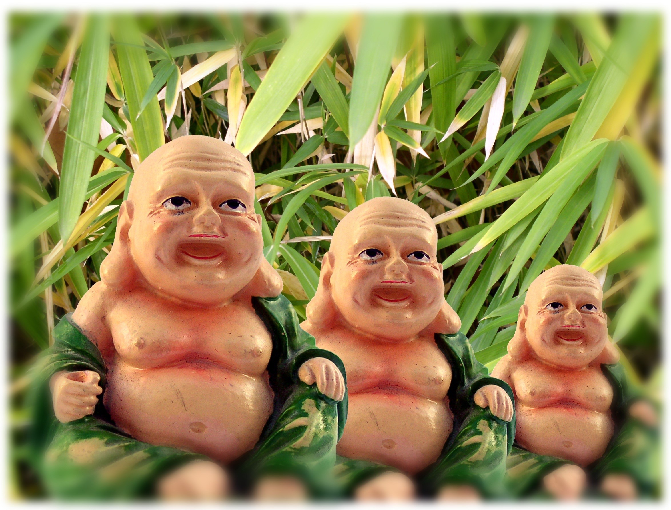 relaxed, hotei, day, bamboo, buddhism, transfer print, close-up, smiling, figures, no people, food and drink, selective focus, creativity, buddah, representation, HD Wallpaper