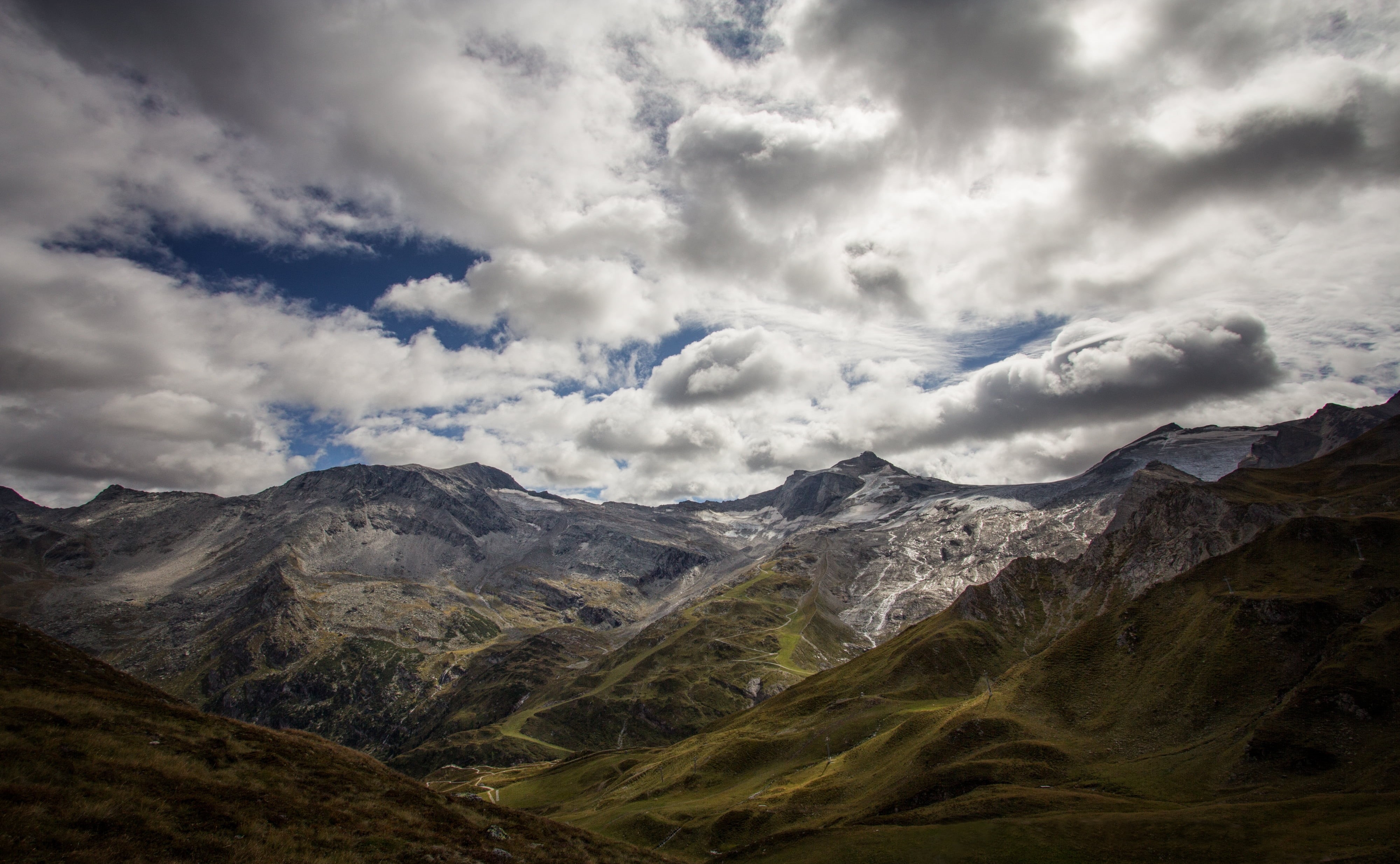 Tuxer Joch, daytime, cloud - Sky, green, clouds, Hintertux Glacier, white mountain, white, landscape, scenics, Alps, outdoors, summer  Holiday, Ferner, HD Wallpaper