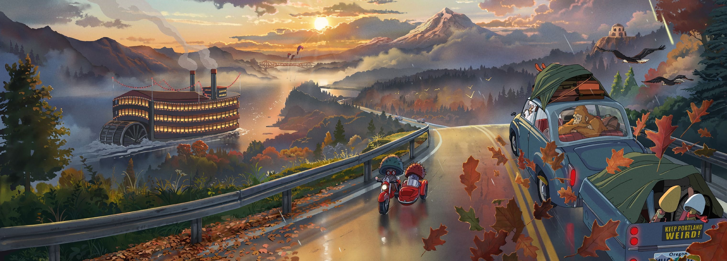 squatch, Yeti, 2K, Studio Ghibli, Hayao Miyazaki, Oregon, sasquatch, Portland, vacation, digital painting, landscape, travel oregon, roadtrip, HD Wallpaper