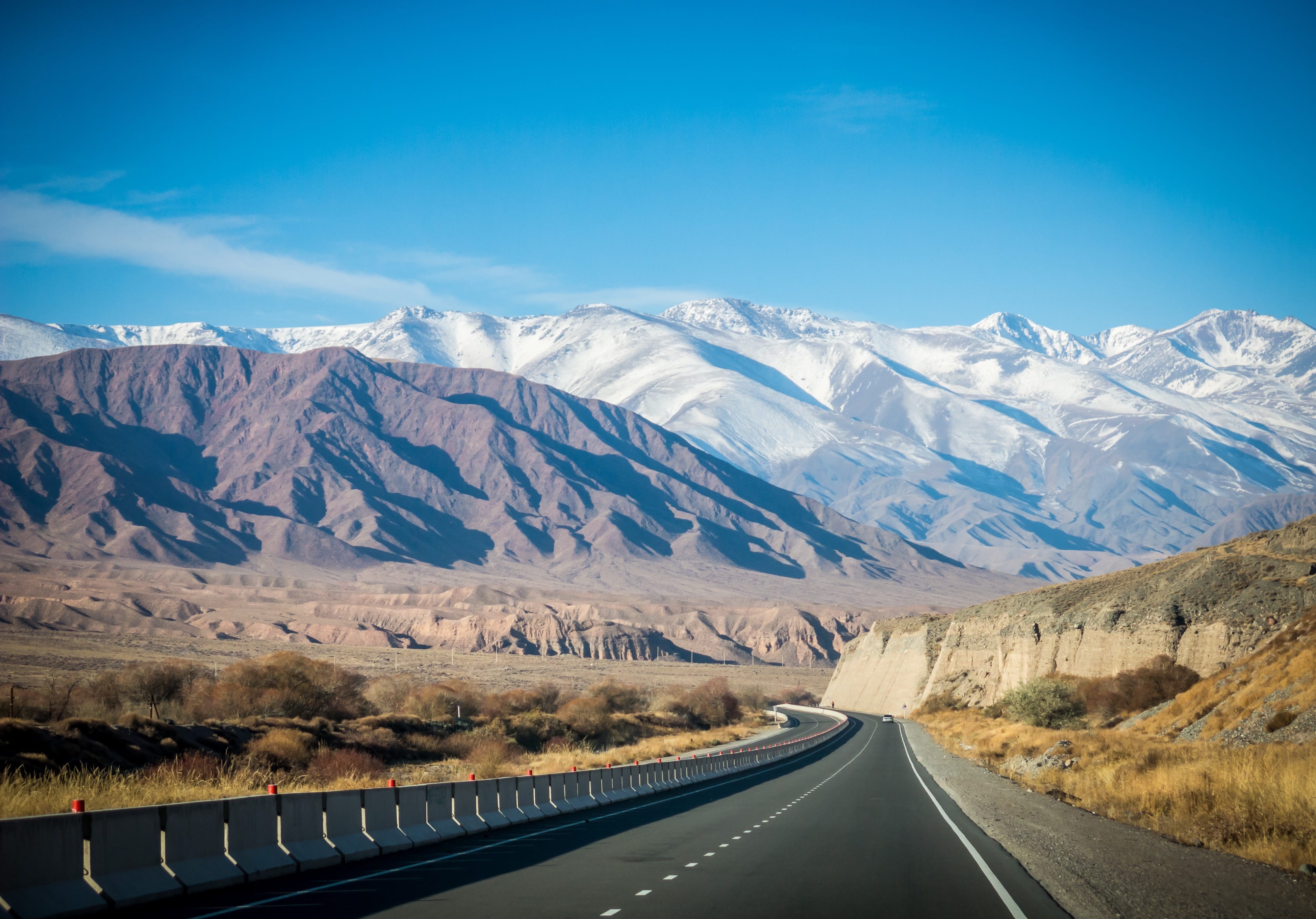 balykchy, nature, cold temperature, road, street, kyrgyzstan, the way forward, no people, direction, scenics - nature, hill, peak, roadtrip, snow, transportation, HD Wallpaper