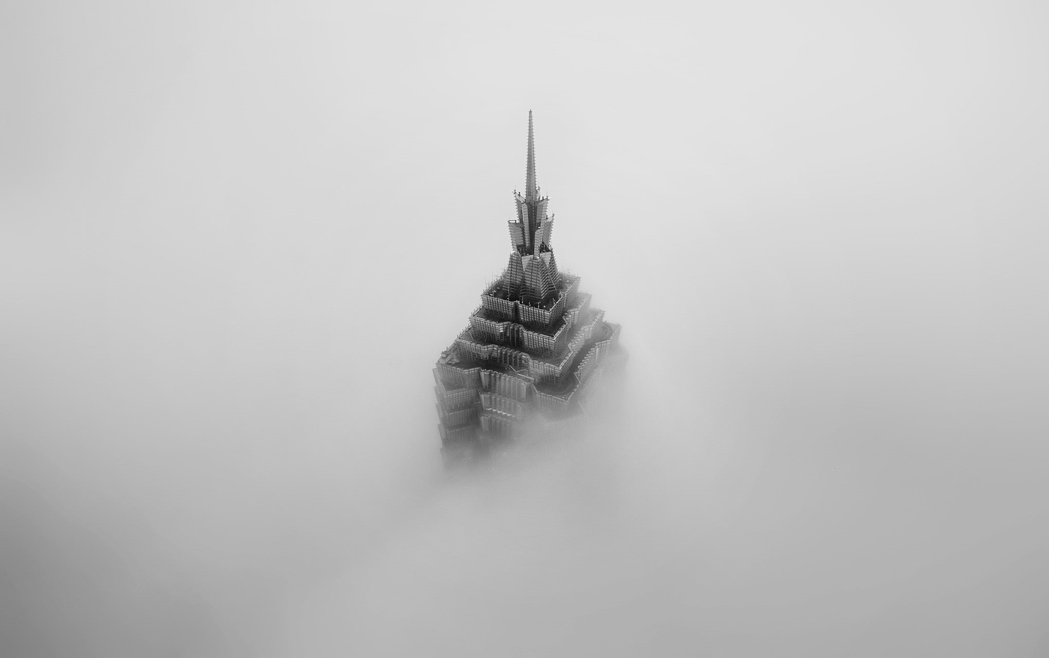 building, fog, monochrome, taipei, city, architecture, urban, 1080P, roof, HD Wallpaper