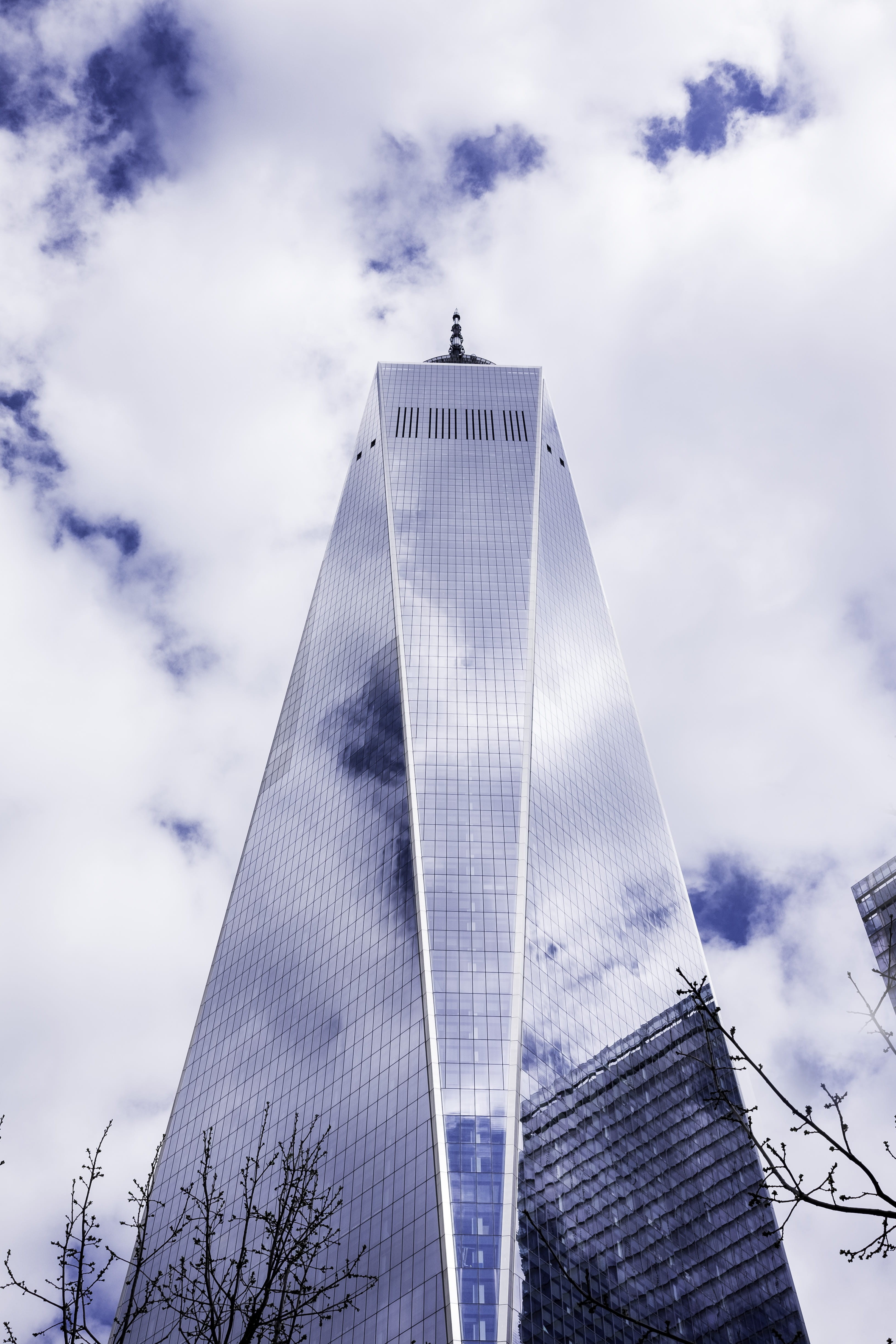 clouds, low angle view, travel destinations, nature, building exterior, one world trade center, new york, city, built structure, buliding, outdoors, cloud - sky, Phone HD Wallpaper